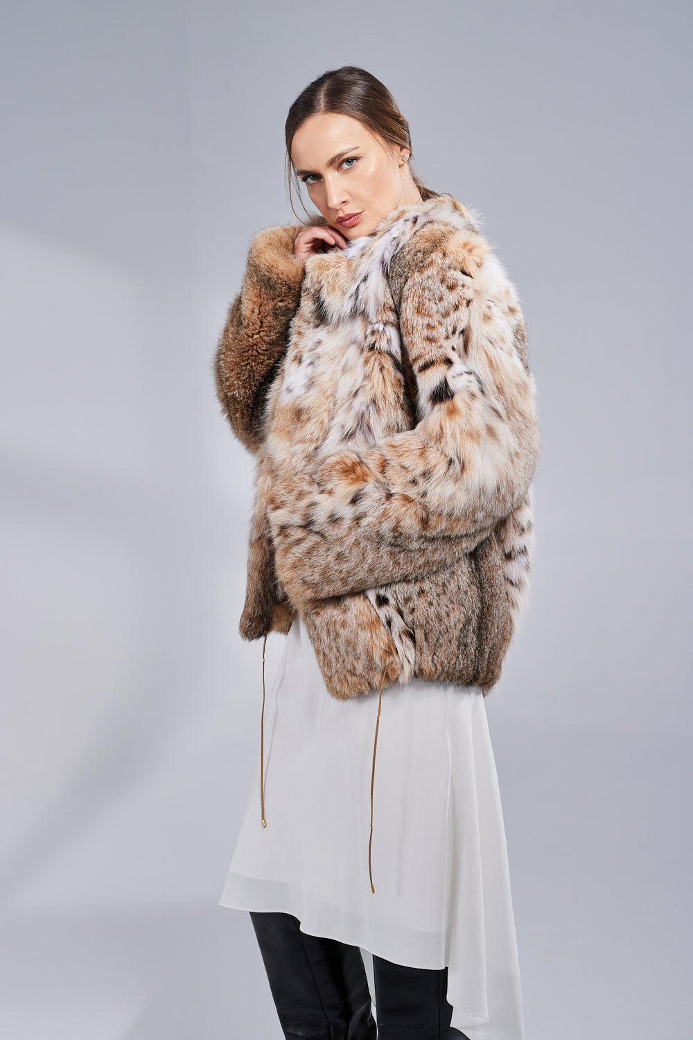 Natural Lynx Fur Coat, Women, Pastel 160