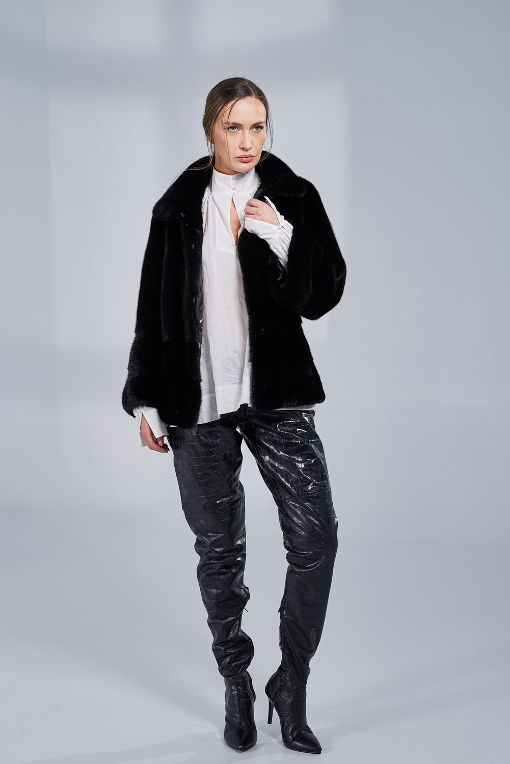 Natural Mink Fur Coat, Bell Sleeve, Women, Diamond 226