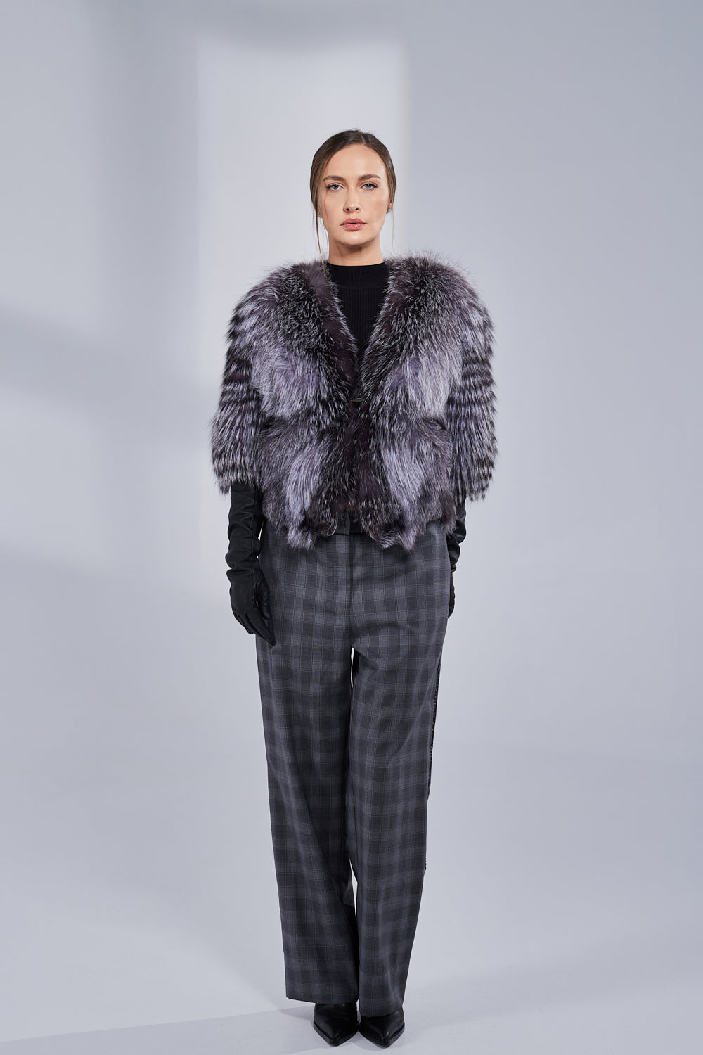 Natural Fox Fur Coat, Women, Silver 267