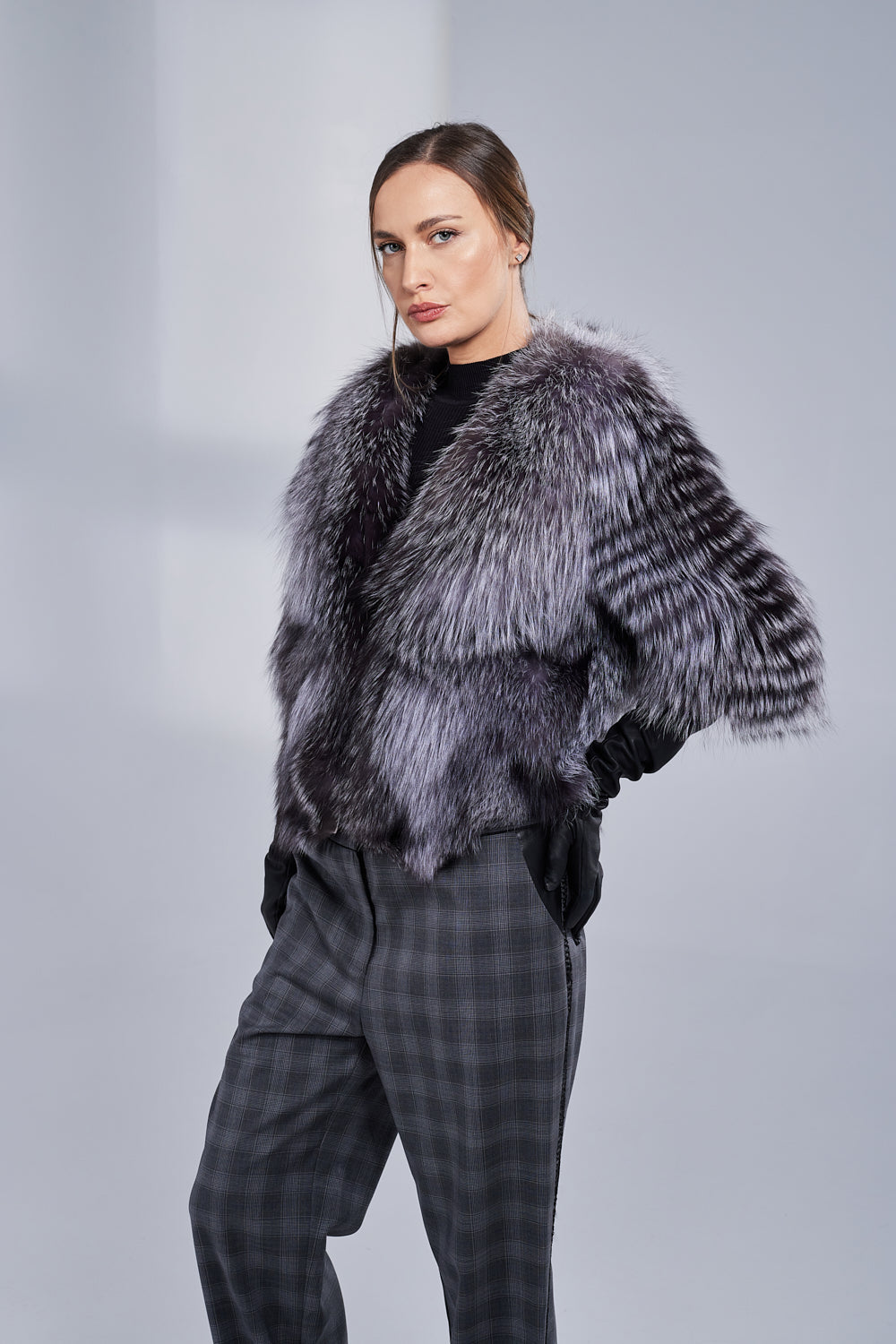 Natural Fox Fur Coat, Women, Silver 267