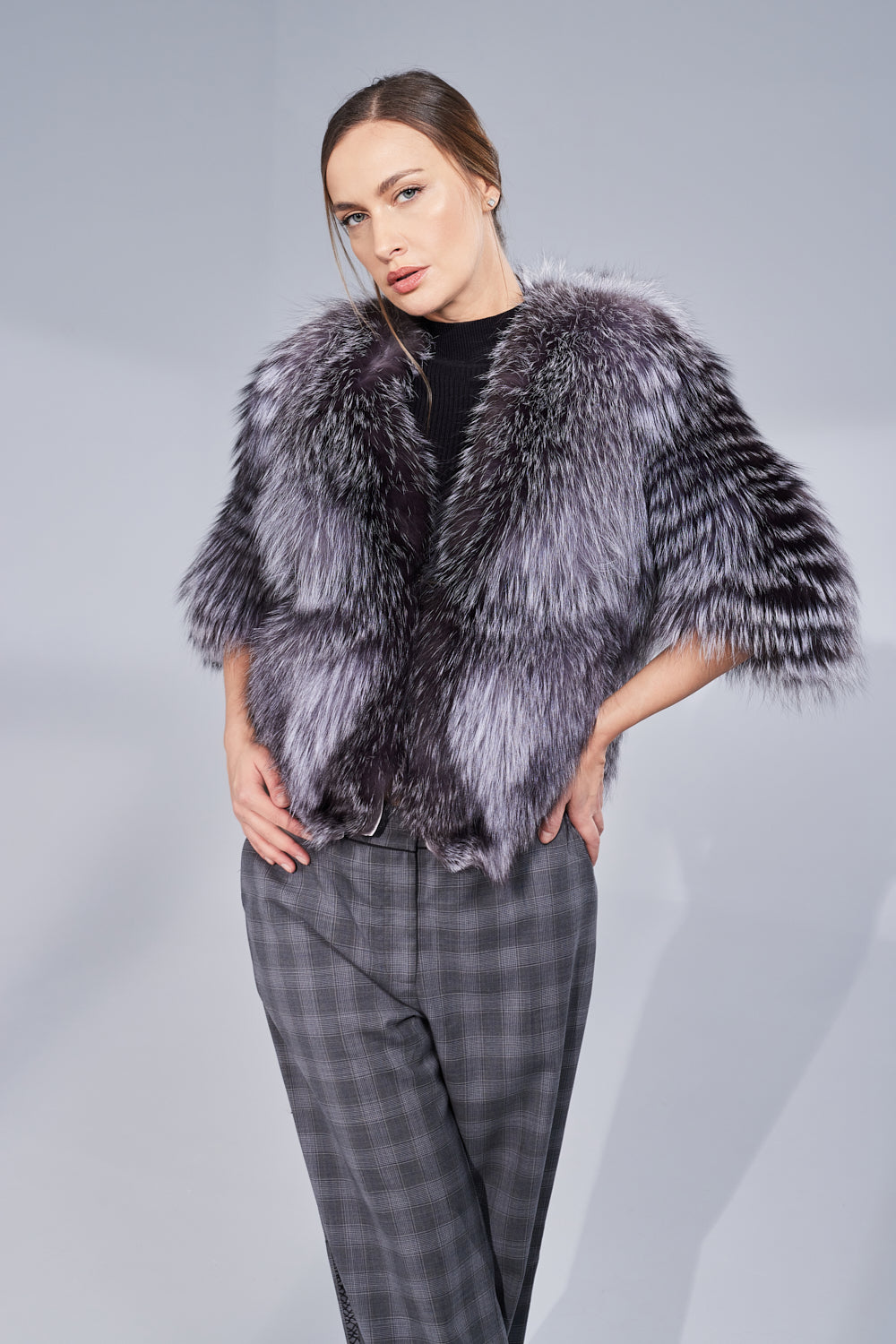 Natural Fox Fur Coat, Women, Silver 267