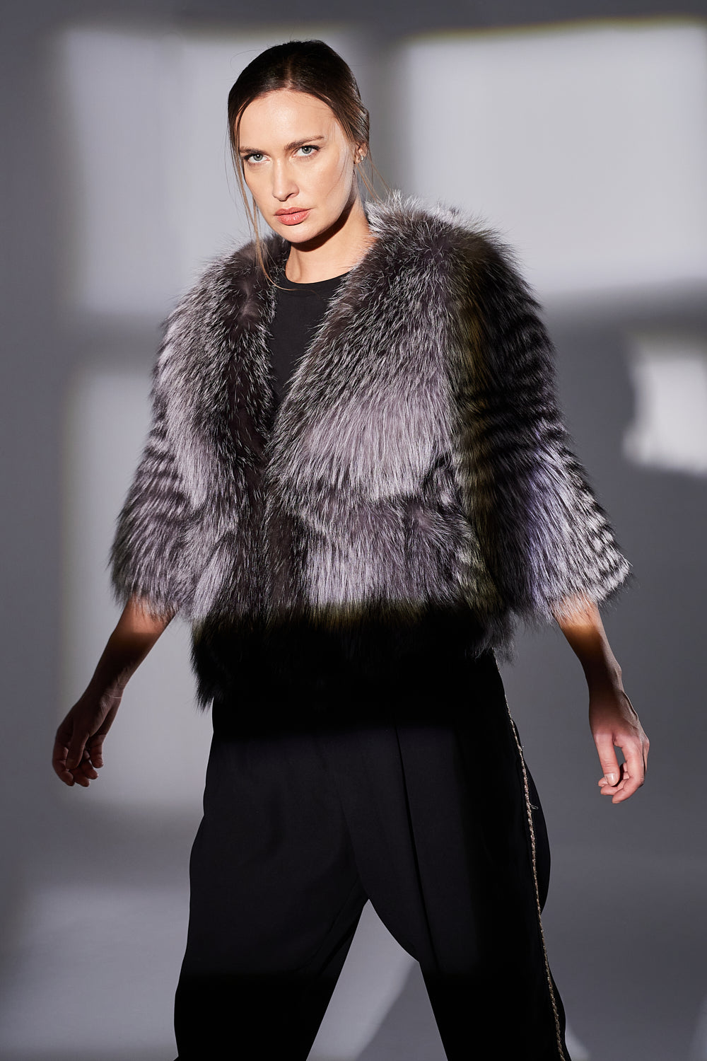 Natural Fox Fur Coat, Women, Silver 267