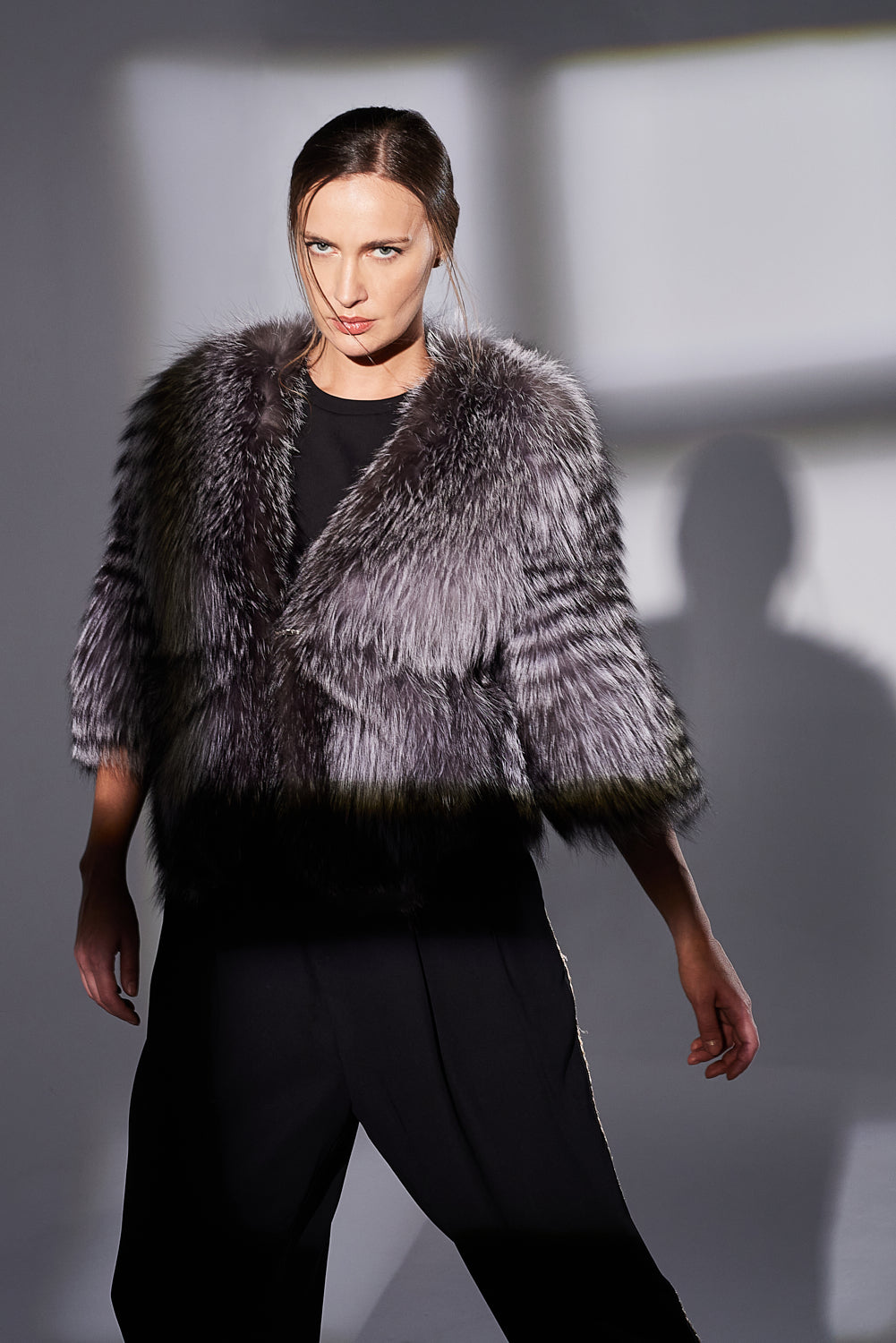 Natural Fox Fur Coat, Women, Silver 267
