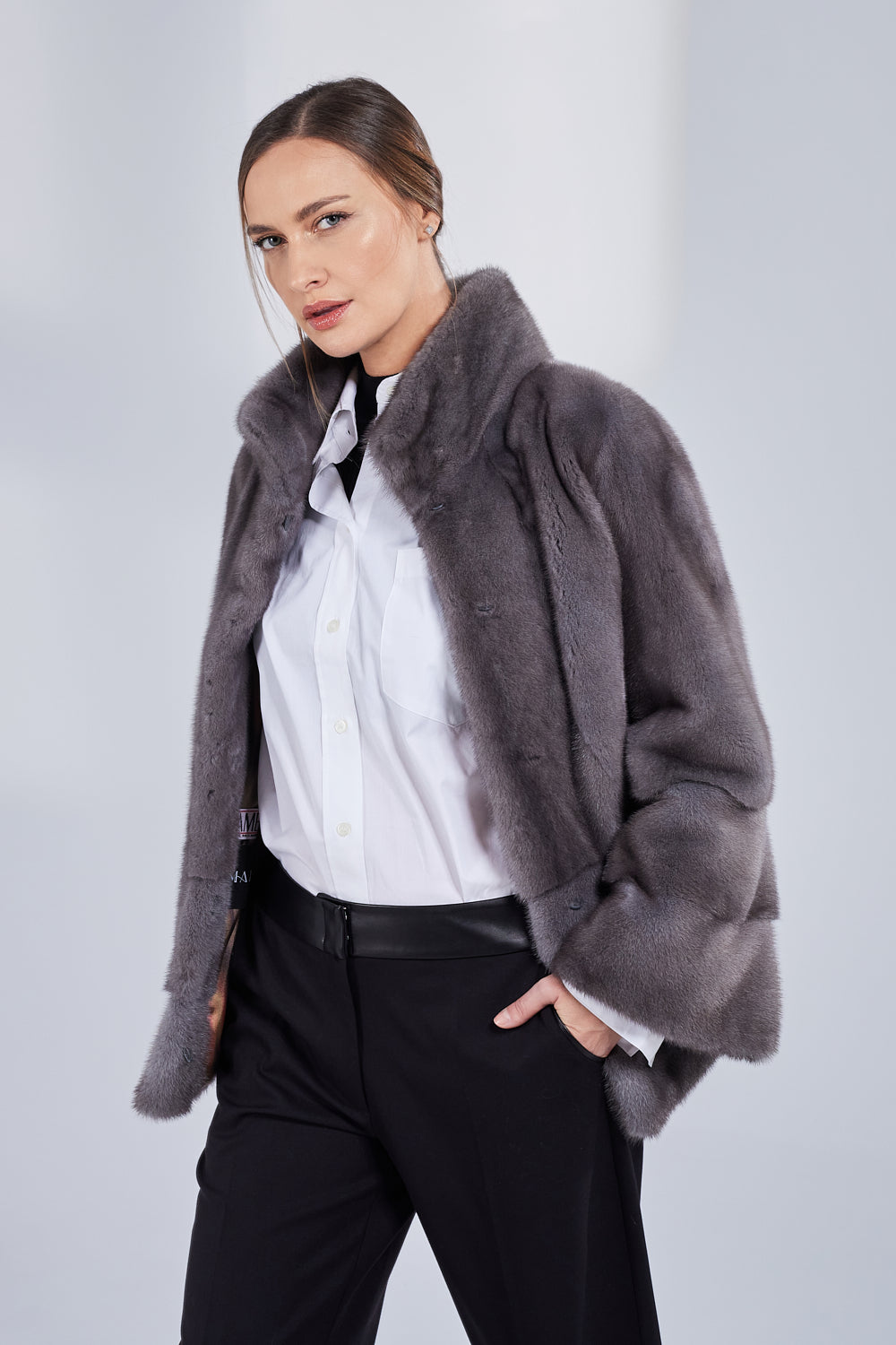 Natural Mink Fur Coat, Women, Anthracite 209