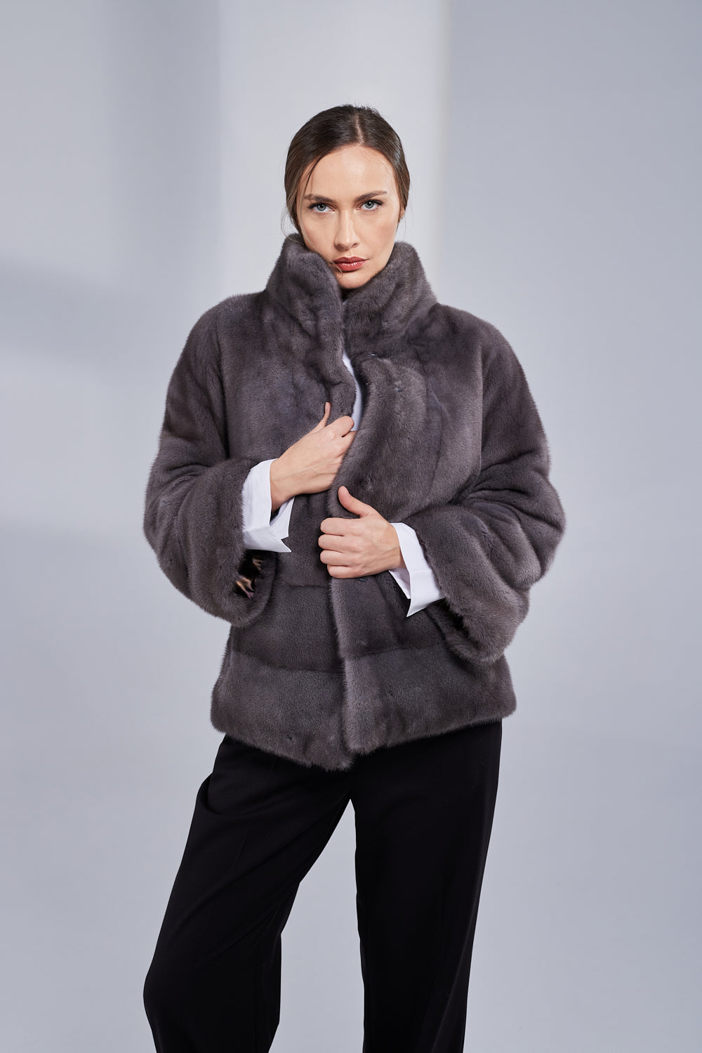 Natural Mink Fur Coat, Women, Anthracite 209