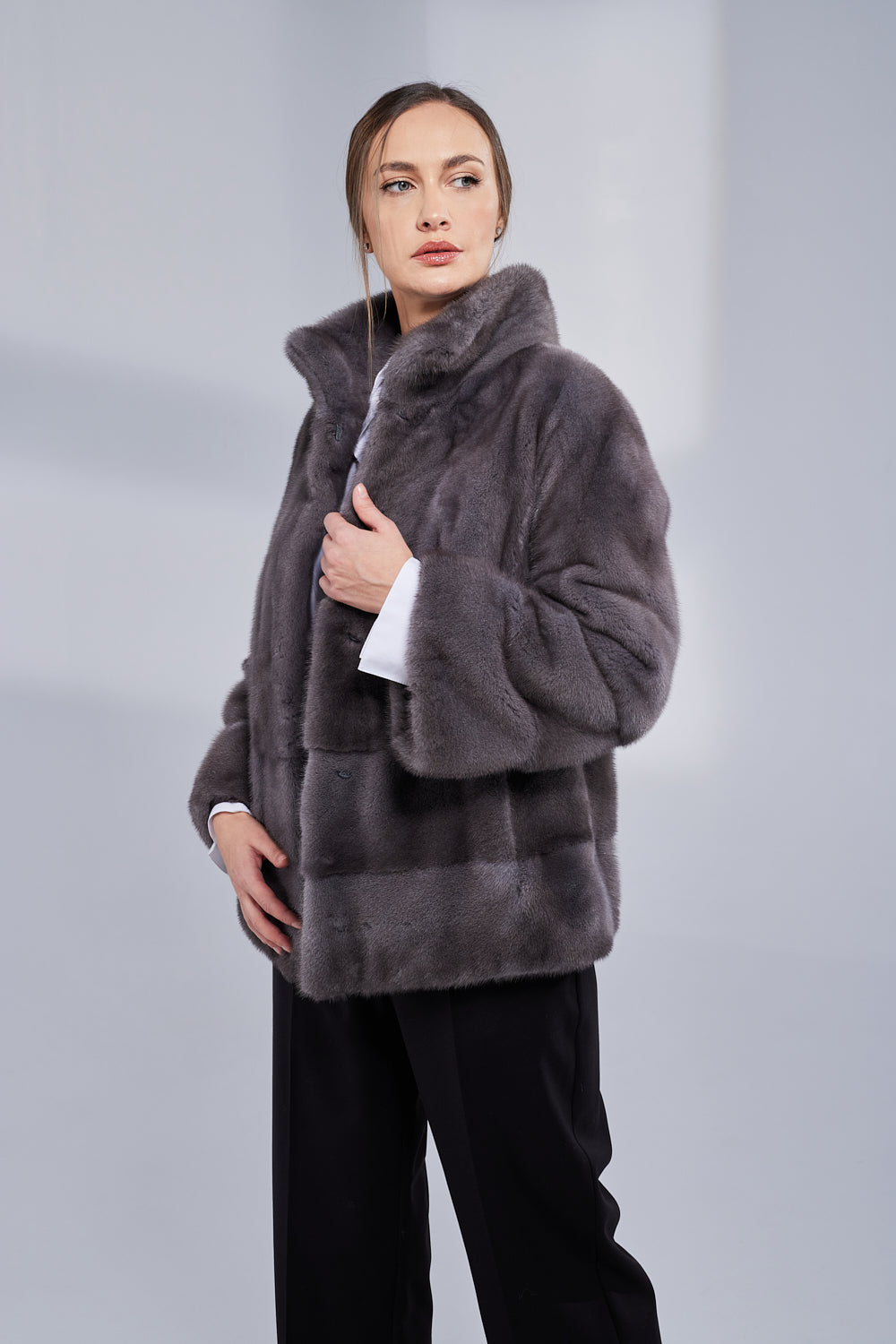 Natural Mink Fur Coat, Women, Anthracite 209