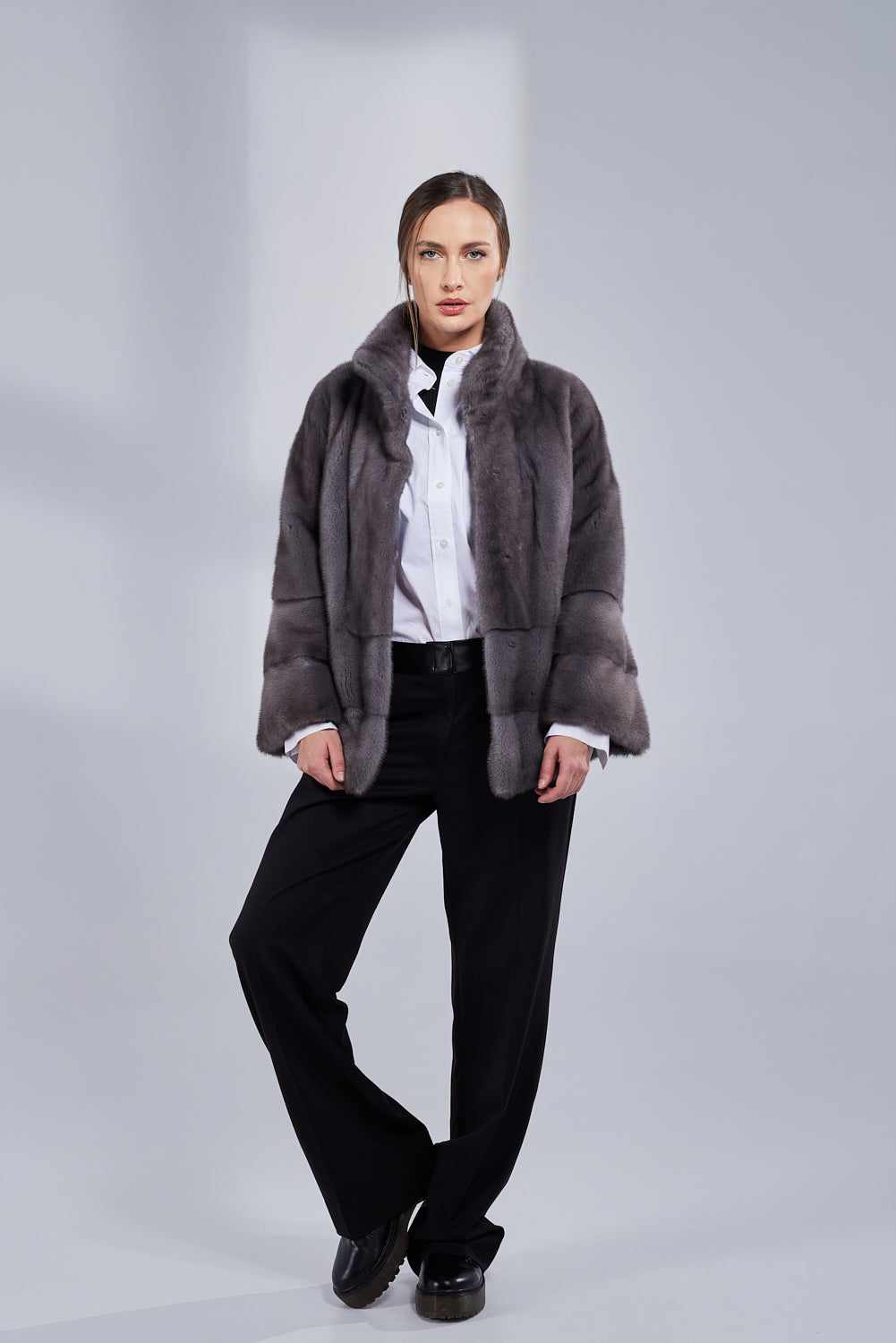Natural Mink Fur Coat, Women, Anthracite 209