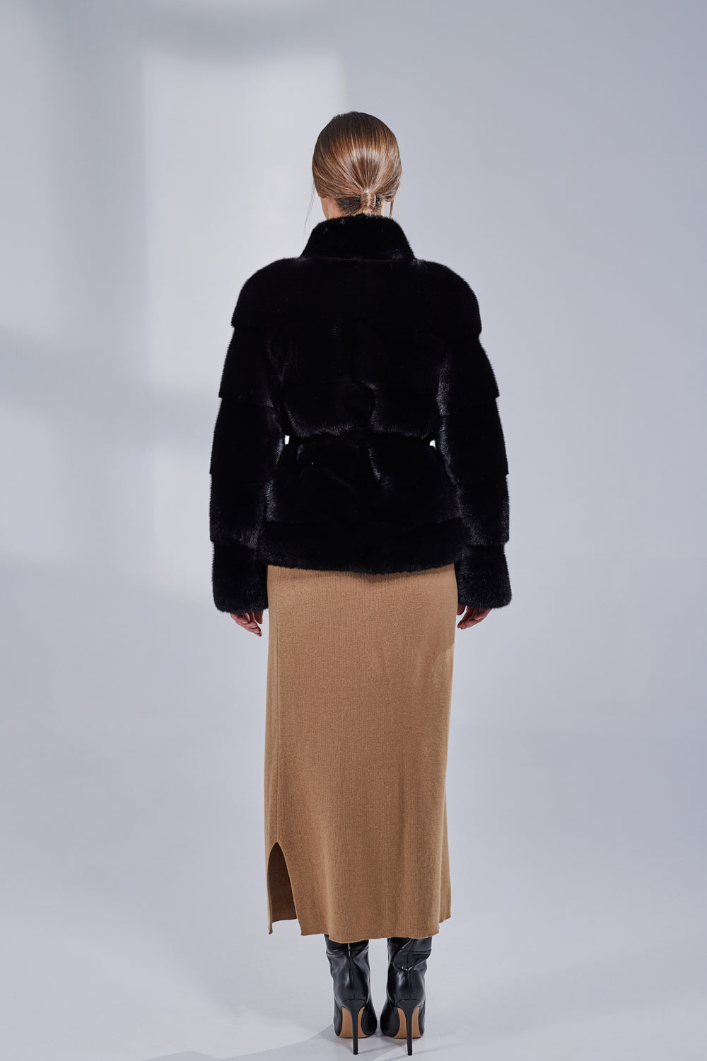Natural Mink Fur Coat, with Drawstring, Women, Obsidian 191