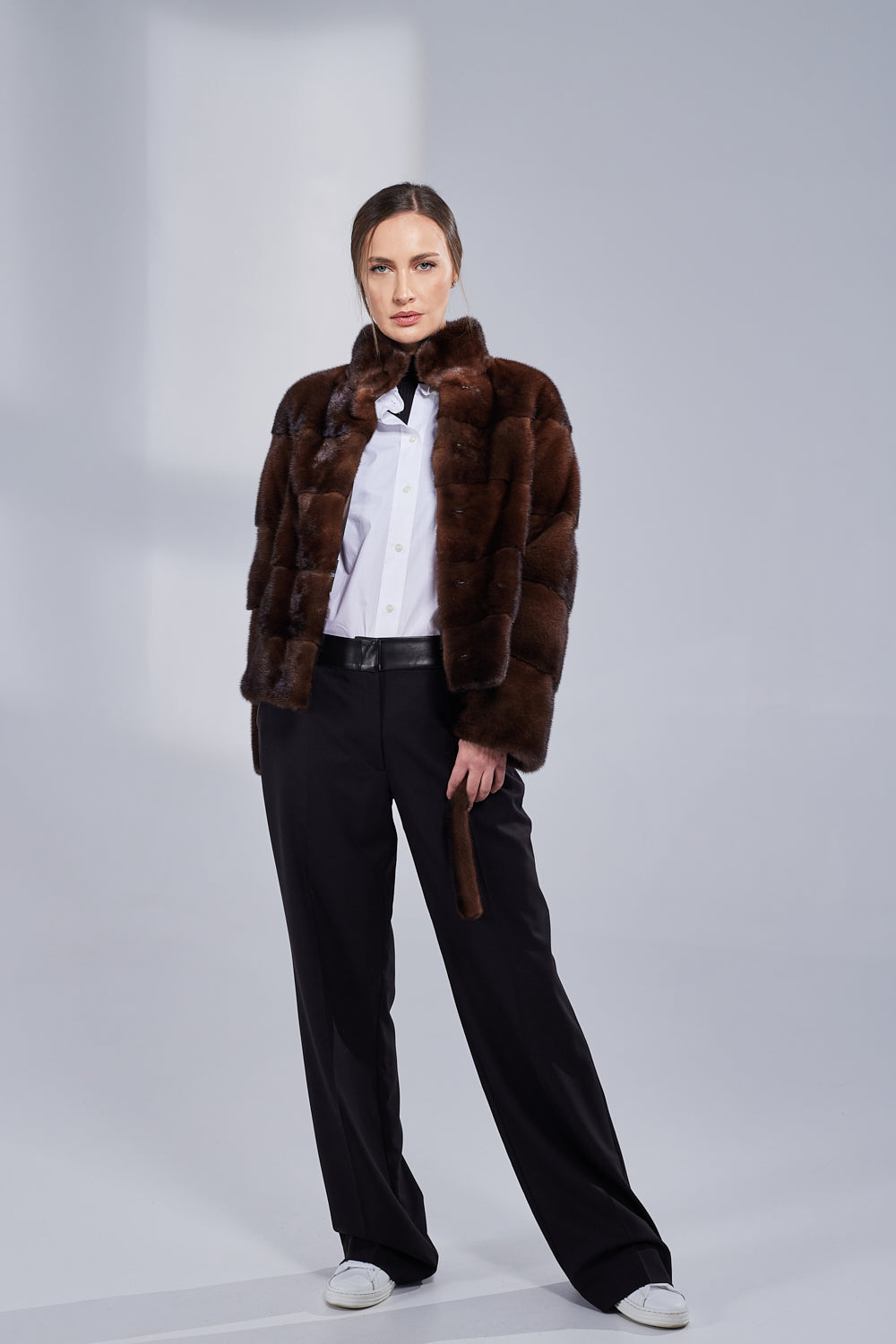 Natural Mink Fur Coat, with Cord, Women, Chocolate 189