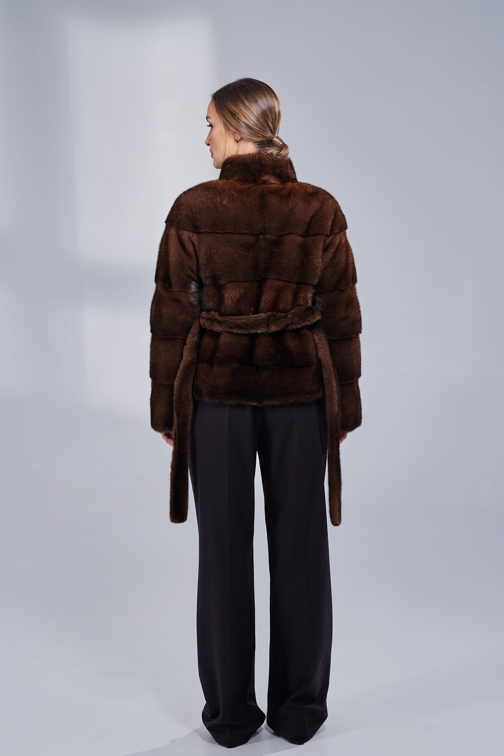 Natural Mink Fur Coat, with Cord, Women, Chocolate 189
