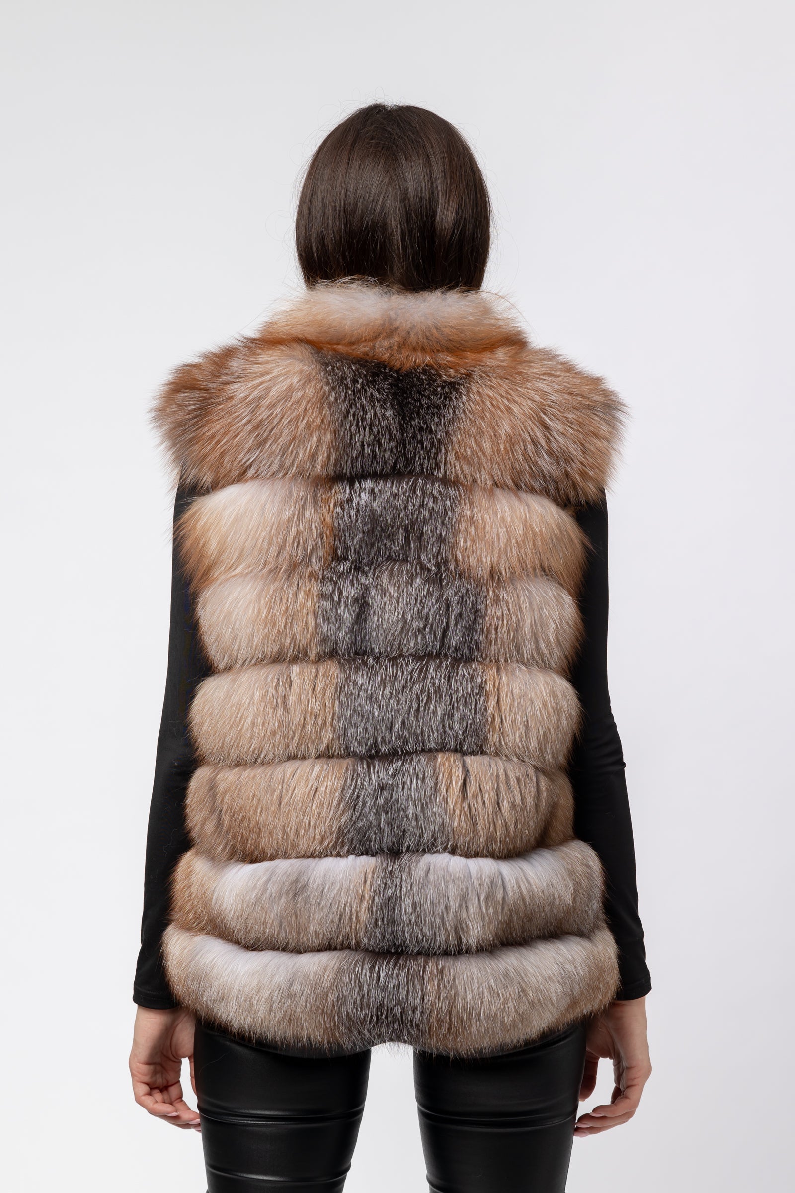 Haină din Blană Naturală de Vulpe, Guler Tunică, Transformabilă, Femei, Brown Frost 271