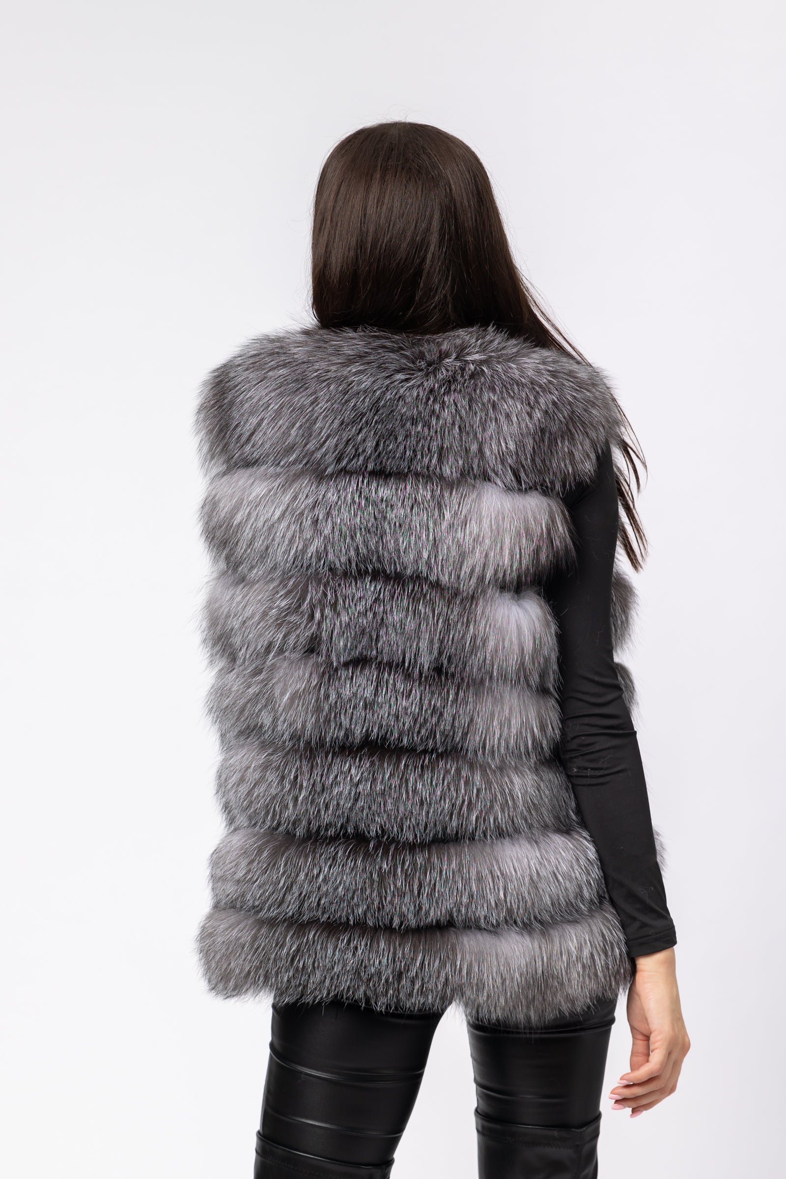 Women's Natural Fox Fur Coat, 6-in-1 Convertible, Silver Grey 257
