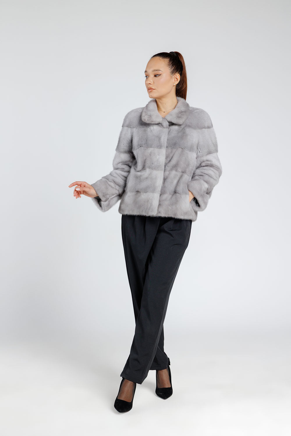 Natural Mink Fur Coat, Short, Women, Sapphire 232