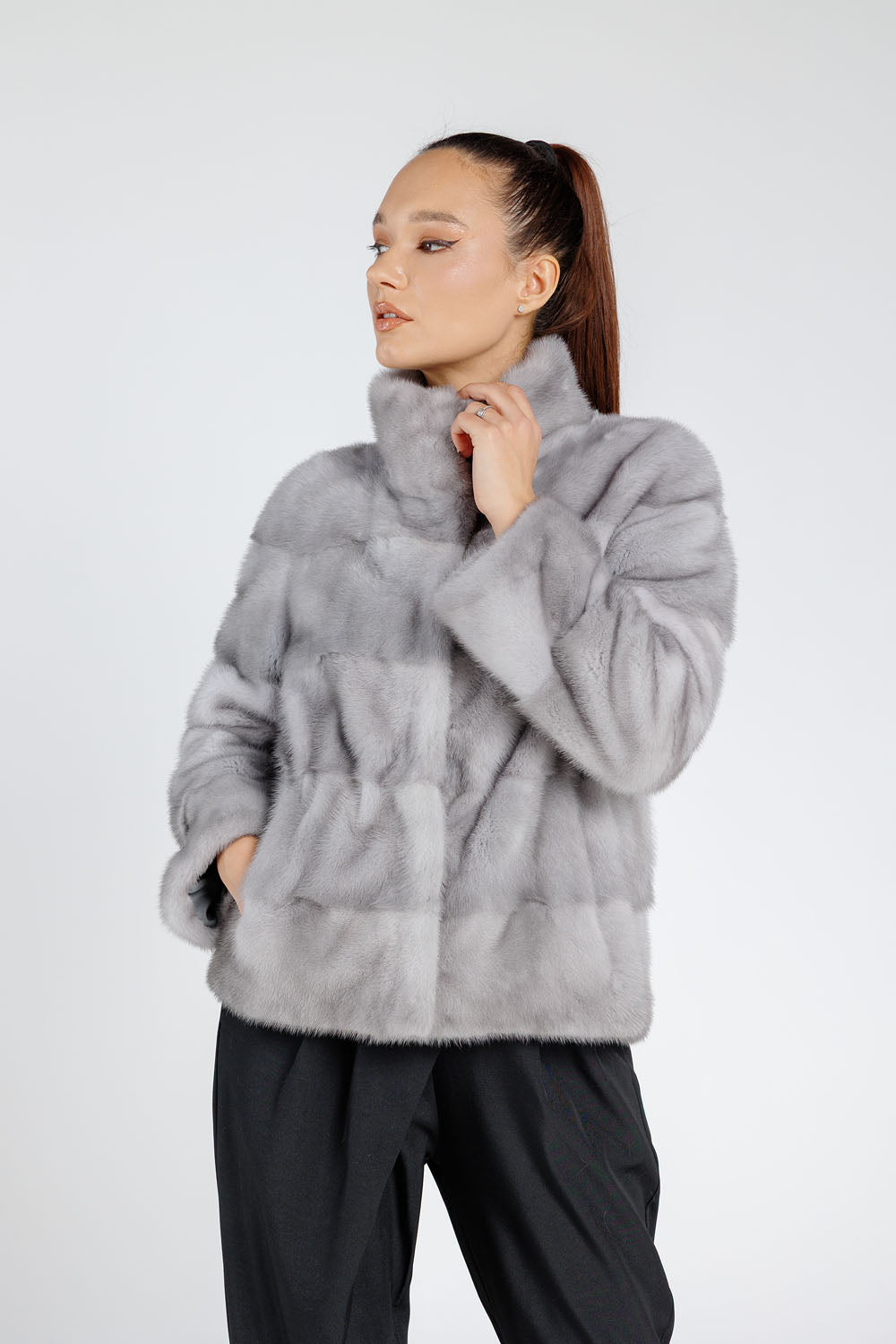 Natural Mink Fur Coat, Short, Women, Sapphire 232