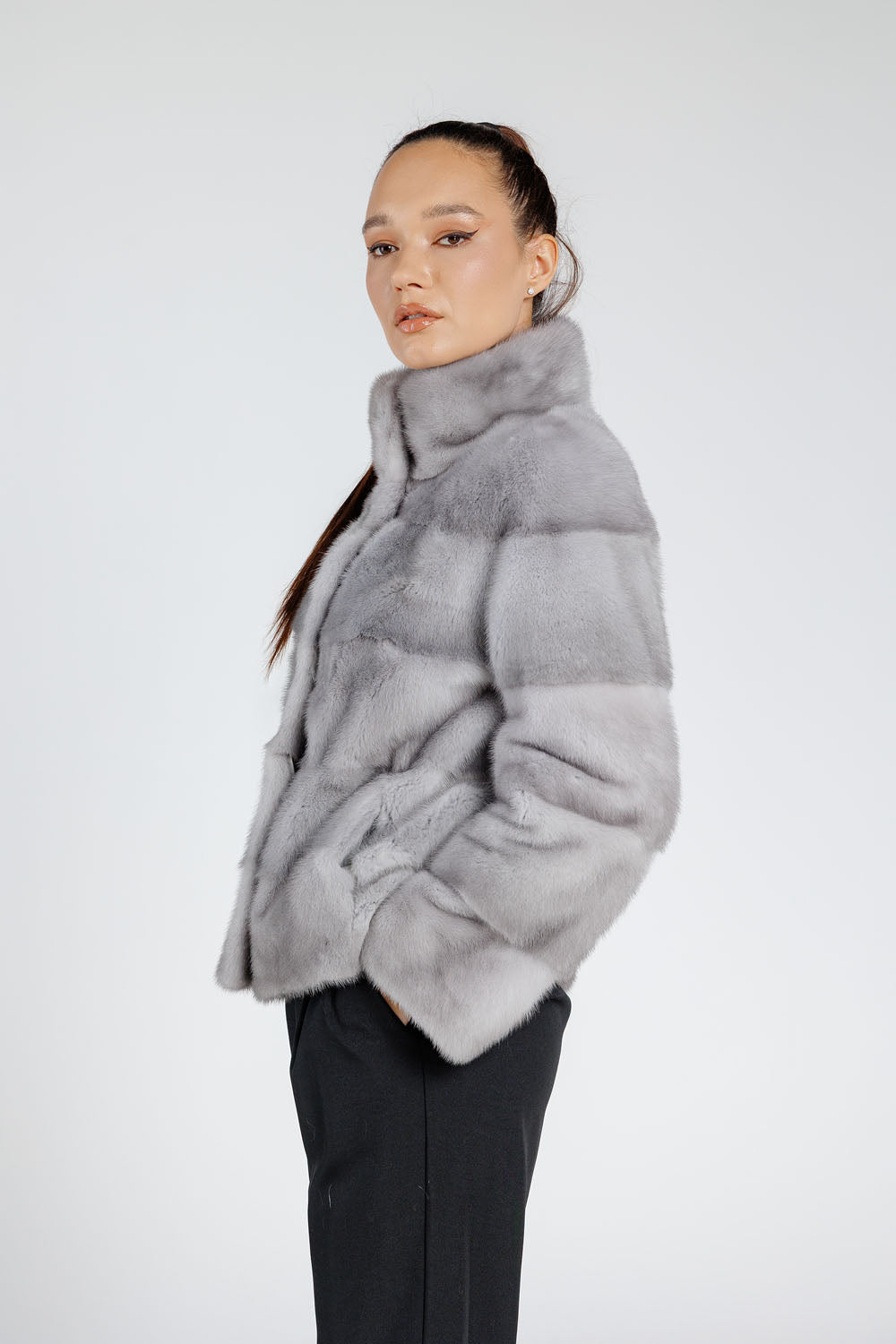 Natural Mink Fur Coat, Short, Women, Sapphire 232