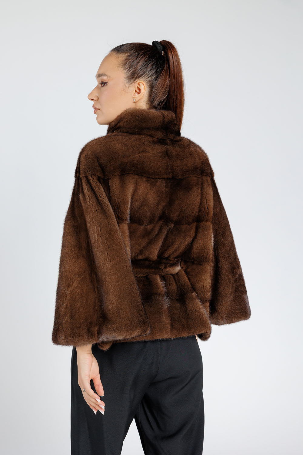Natural Mink Fur Coat, with Cord, Women, Chocolate 392