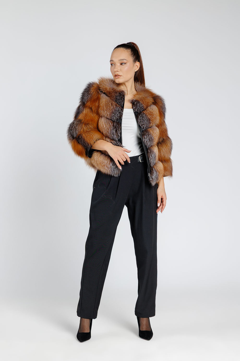 Natural Fox Fur Coat, Women, Brown Frost 260