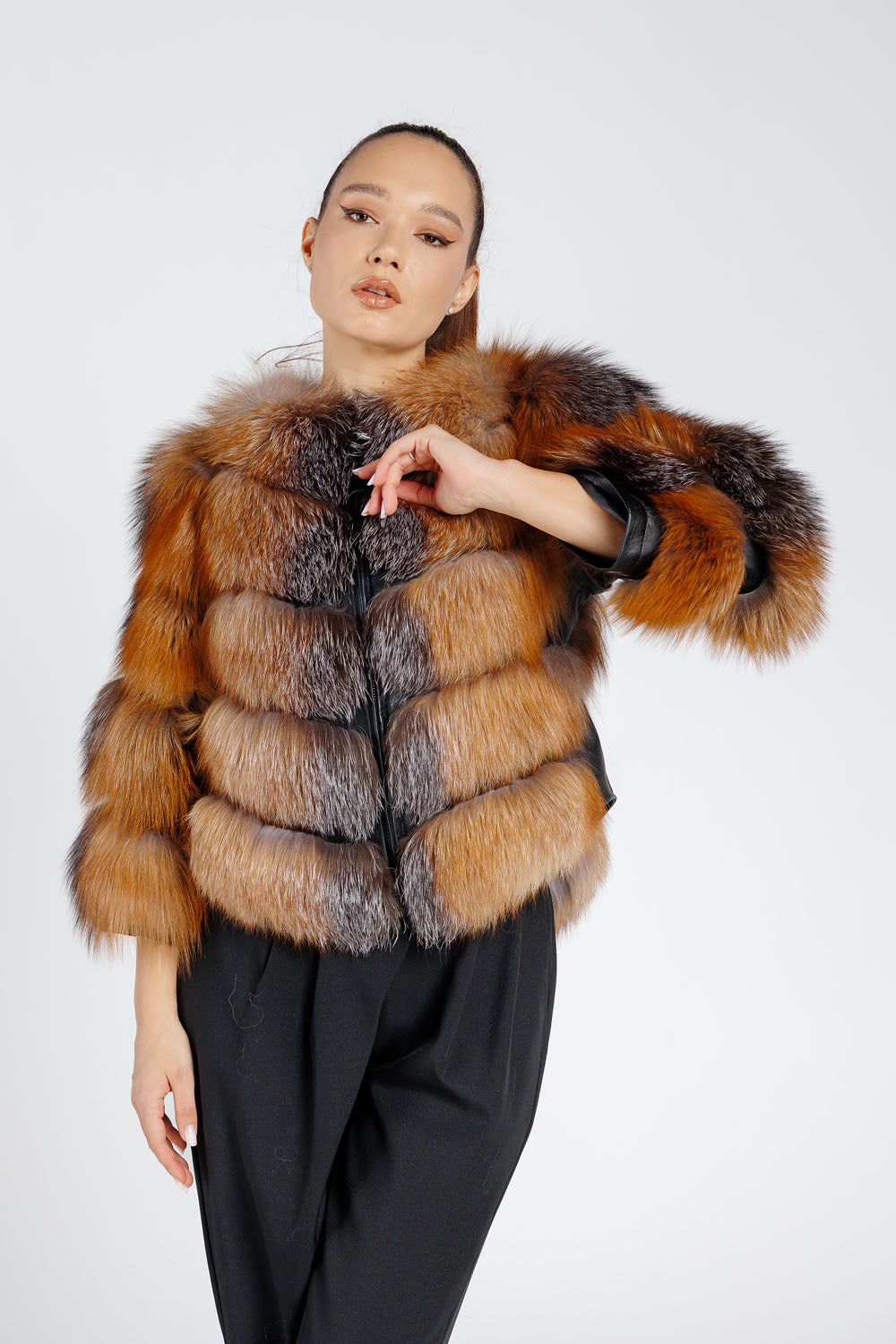 Natural Fox Fur Coat, Women, Brown Frost 260