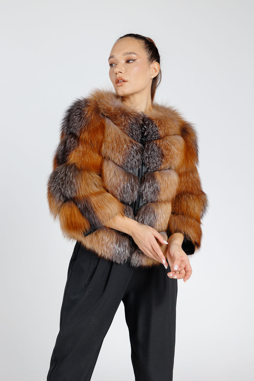 Natural Fox Fur Coat, Women, Brown Frost MAREUS