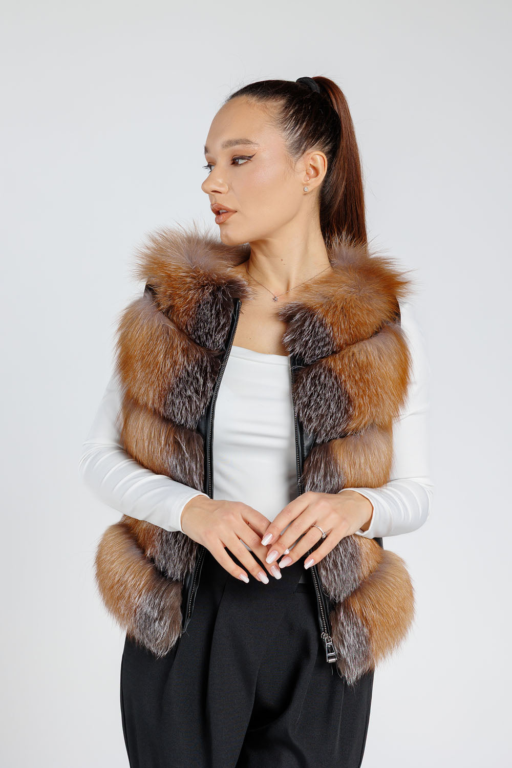 Natural Fox Fur Coat, Women, Brown Frost 260