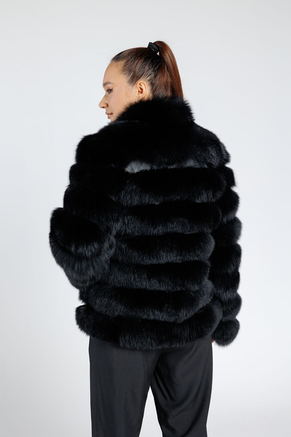 Natural Fox Fur Coat, Tunic Collar, Convertible, Women, Diamond 371