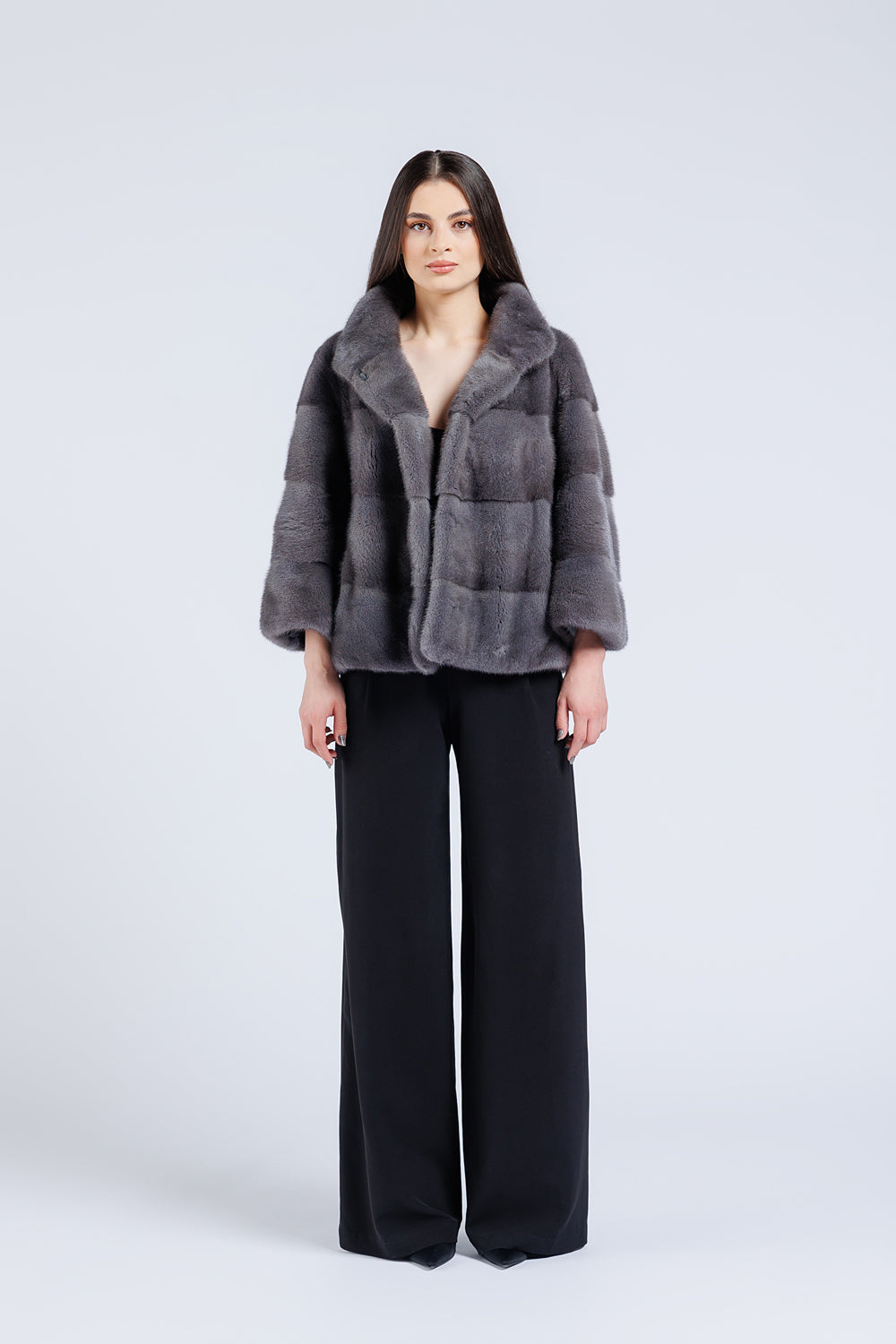 Natural Mink Fur Coat, Women, Silver Blue