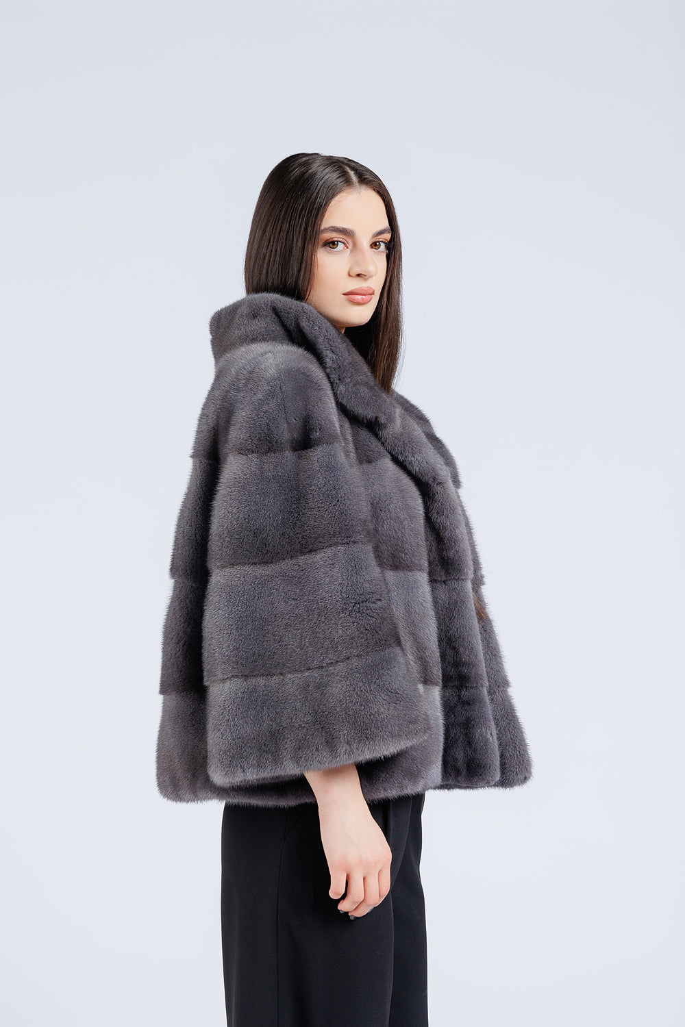 Natural Mink Fur Coat, Women, Silver Blue