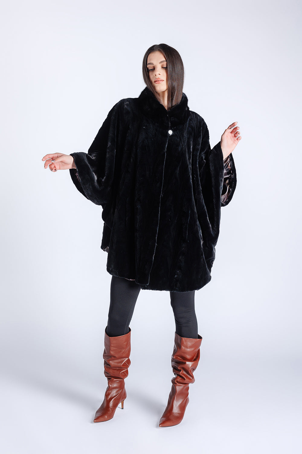 Capă din Blană Naturală de Vizon, Oversized, Femei, Diamond 77