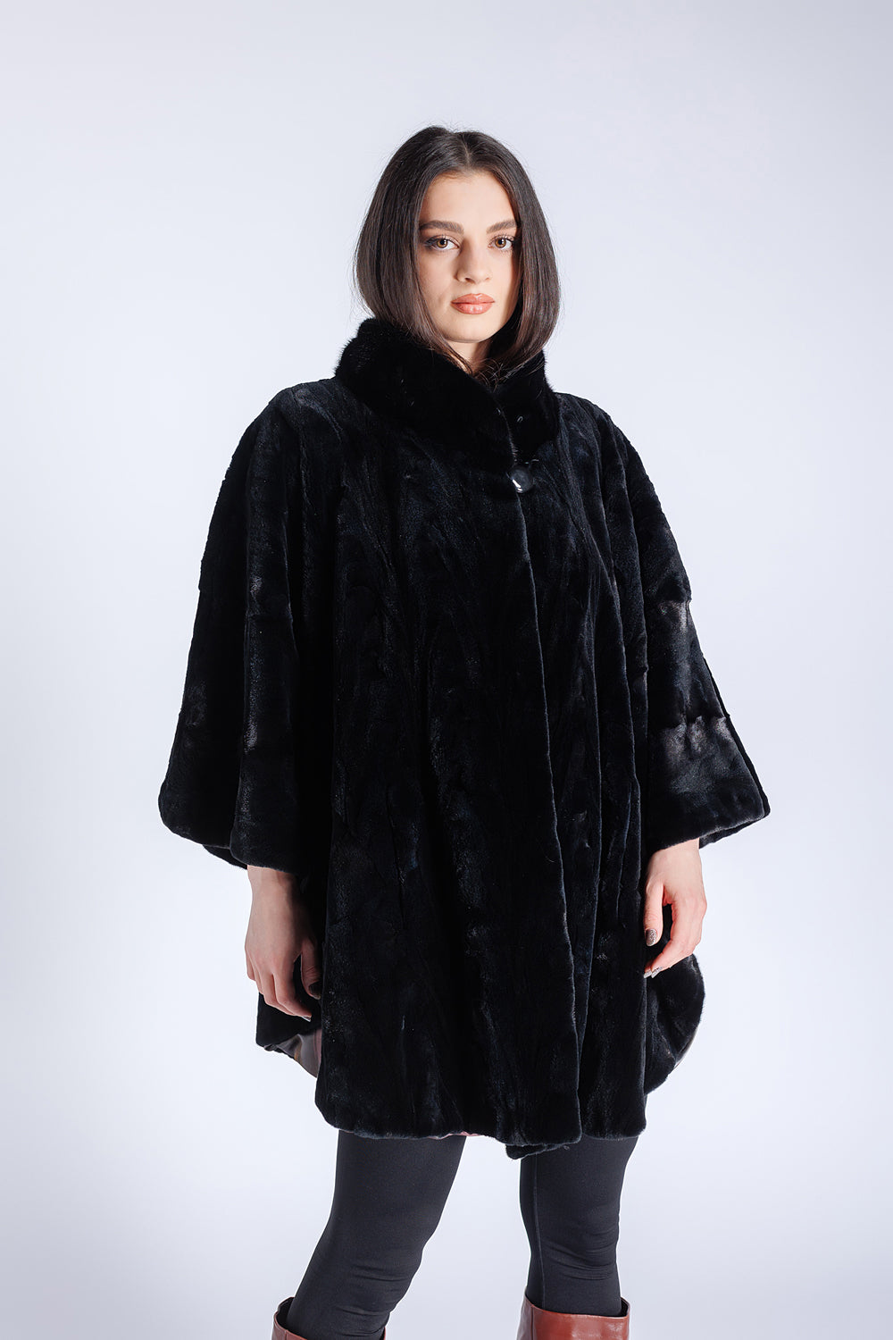 Capă din Blană Naturală de Vizon, Oversized, Femei, Diamond 77