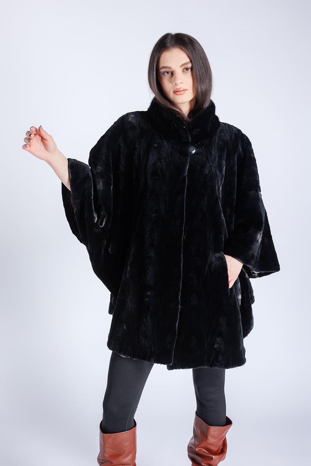 Capă din Blană Naturală de Vizon, Oversized, Femei, Diamond 77