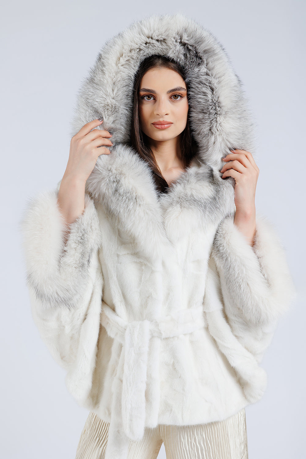 Fur Collar Womens White Coat With Fur Hood Jessica London Women's