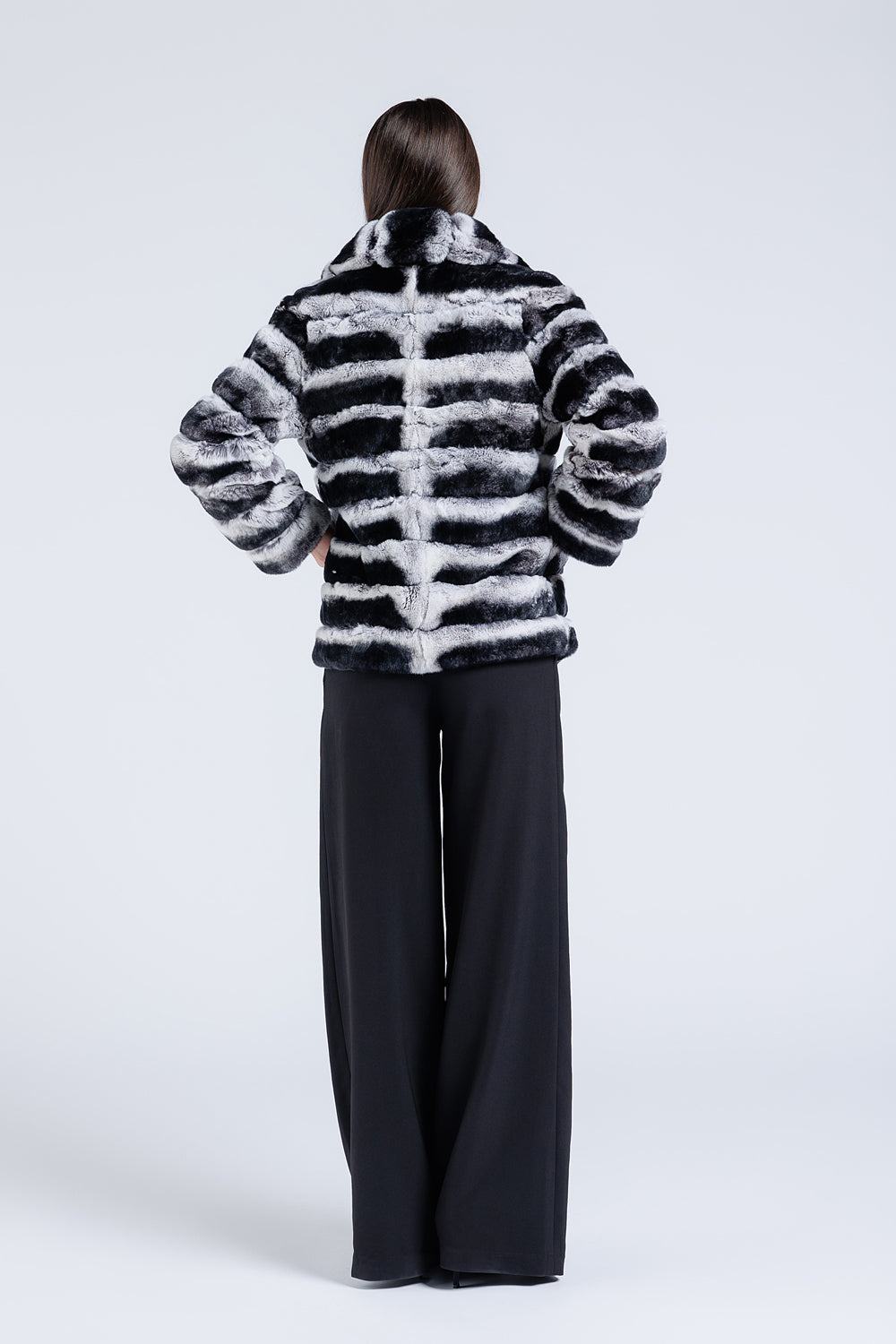 Natural Rex Chinchilla Fur Coat, Lapel Collar, Women, Silver Grey 177
