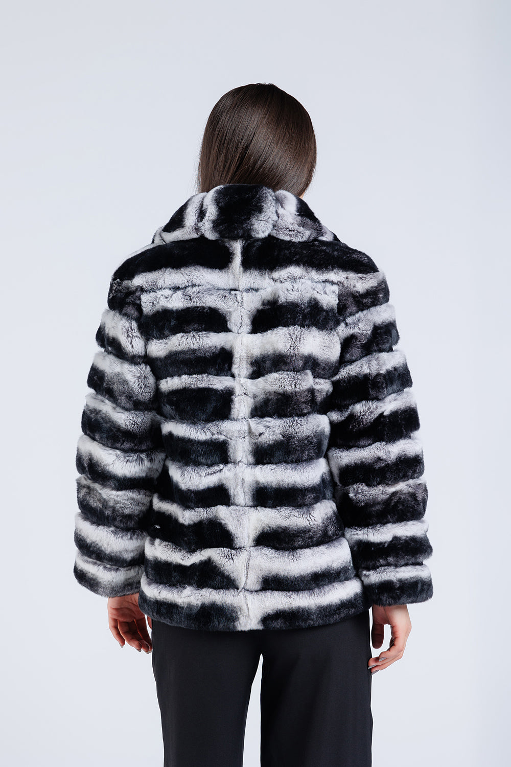 Natural Rex Chinchilla Fur Coat, Lapel Collar, Women, Silver Grey 177