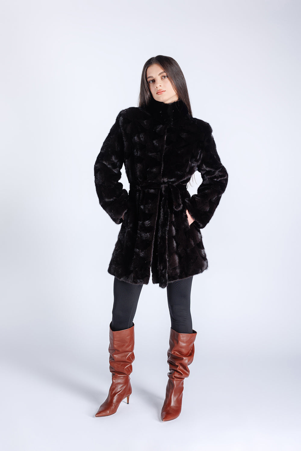 Natural Mink Fur Coat, Fur Cord, Women, Sable 187