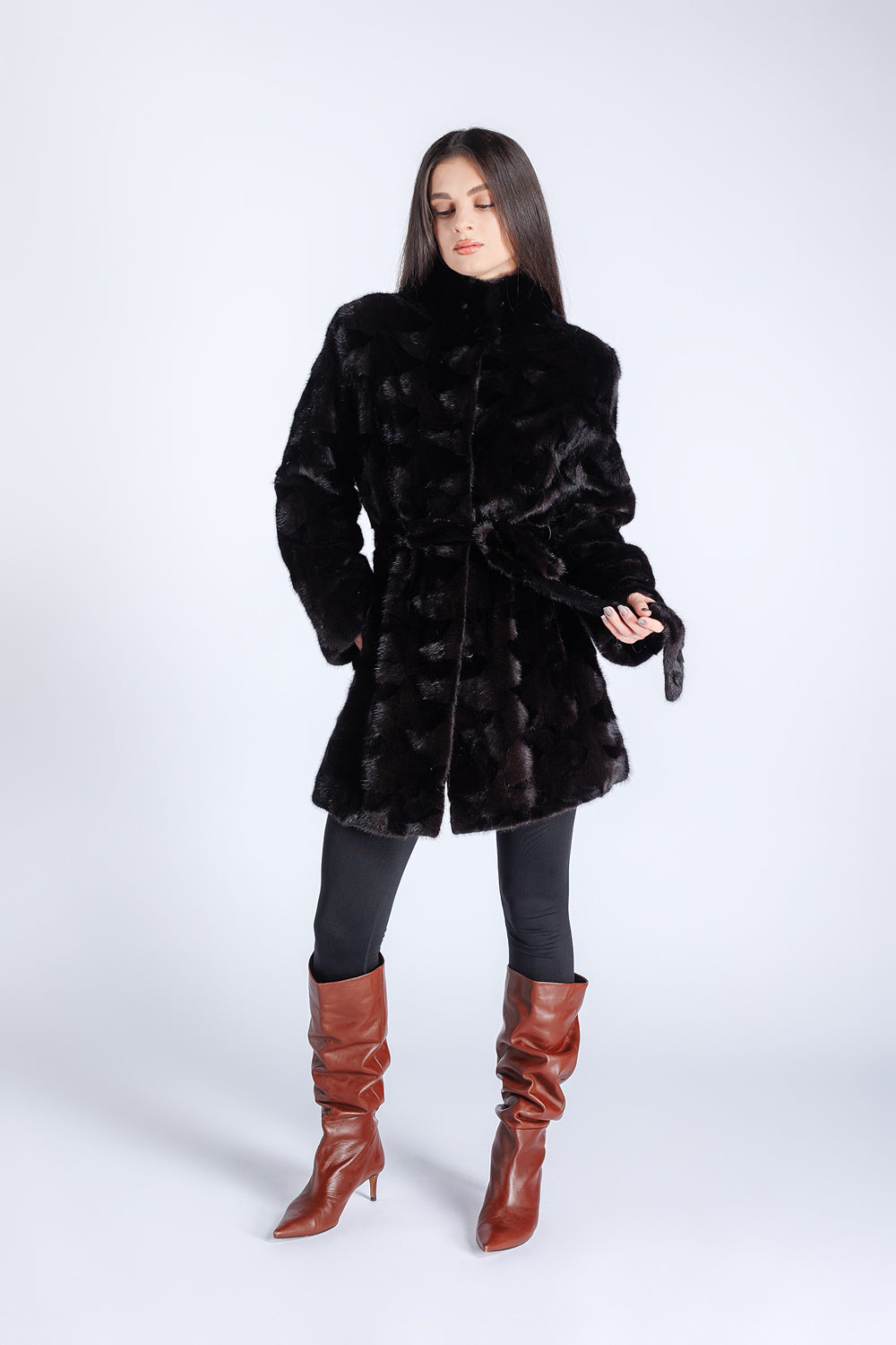 Natural Mink Fur Coat, Fur Cord, Women, Sable 187