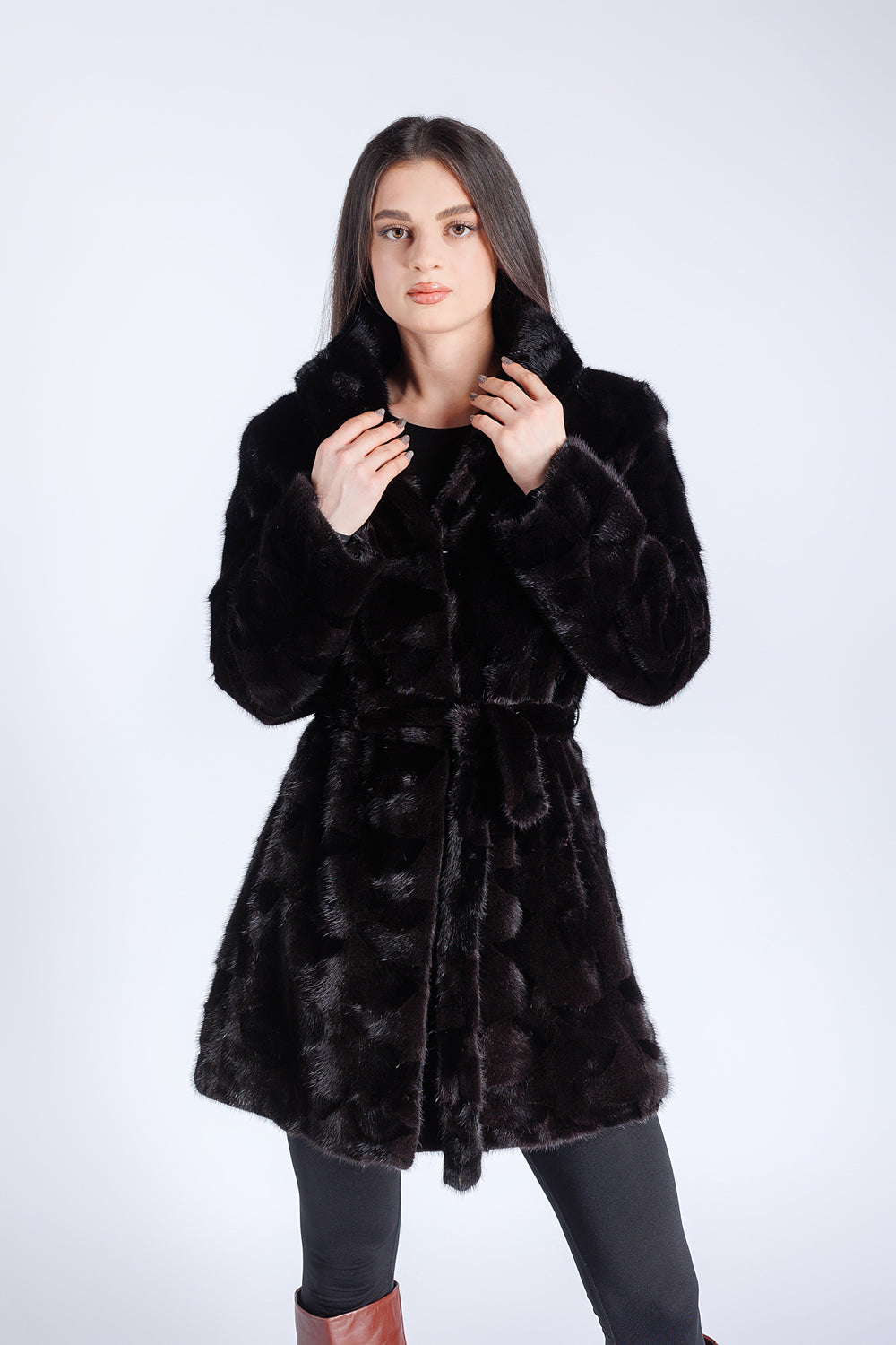 Natural Mink Fur Coat, Fur Cord, Women, Sable 187