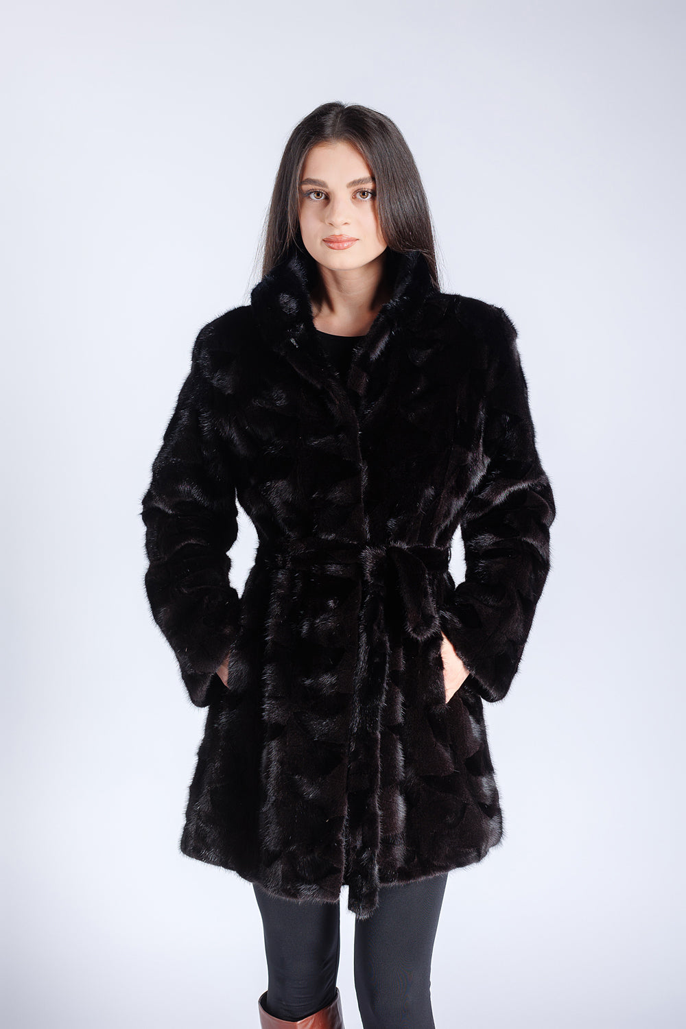 Natural Mink Fur Coat, Fur Cord, Women, Sable 187