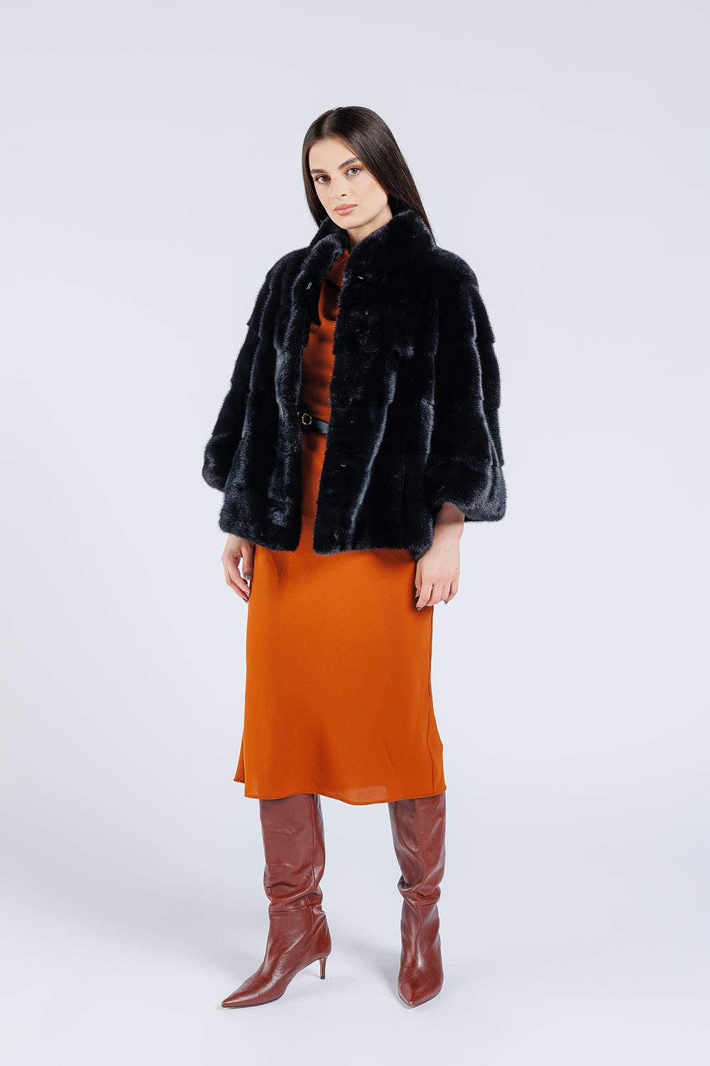 Natural Mink Fur Coat, Women, Silver Blue