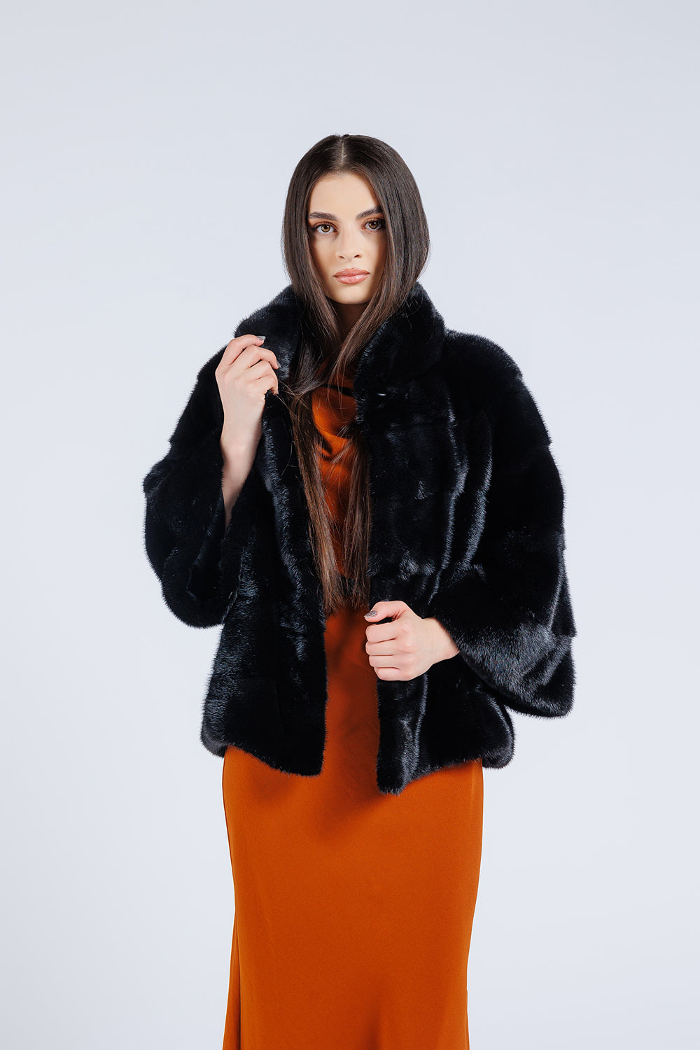 Natural Mink Fur Coat, Women, Silver Blue