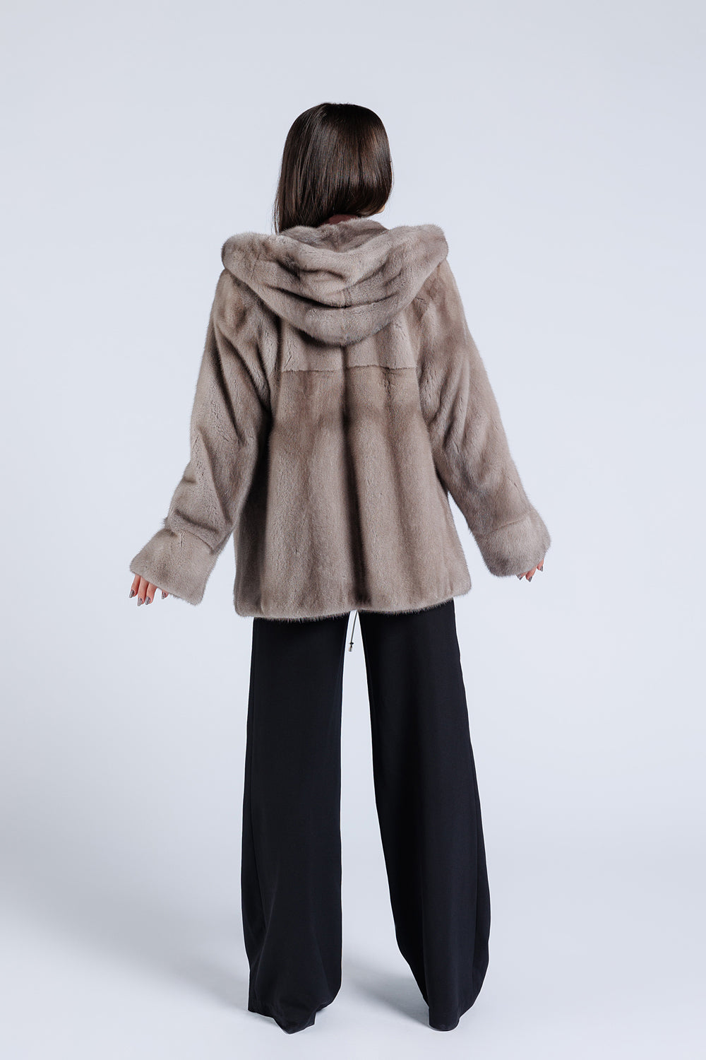 Women's Natural Mink Fur Coat with Hood, Silver Blue 206