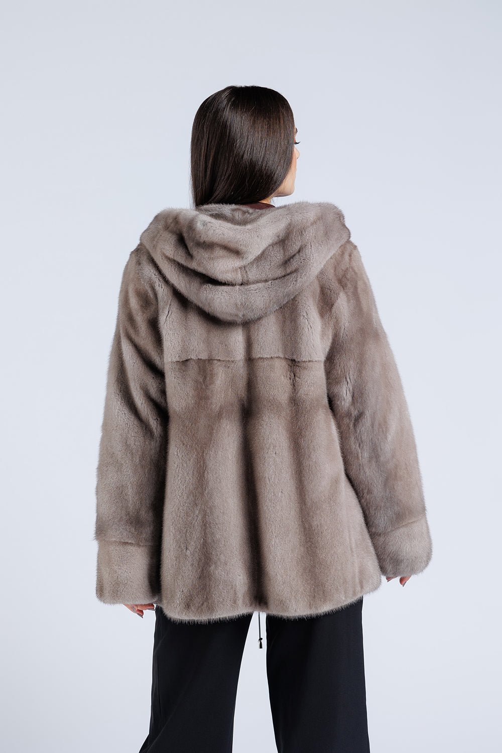 Women's Natural Mink Fur Coat with Hood, Silver Blue 206