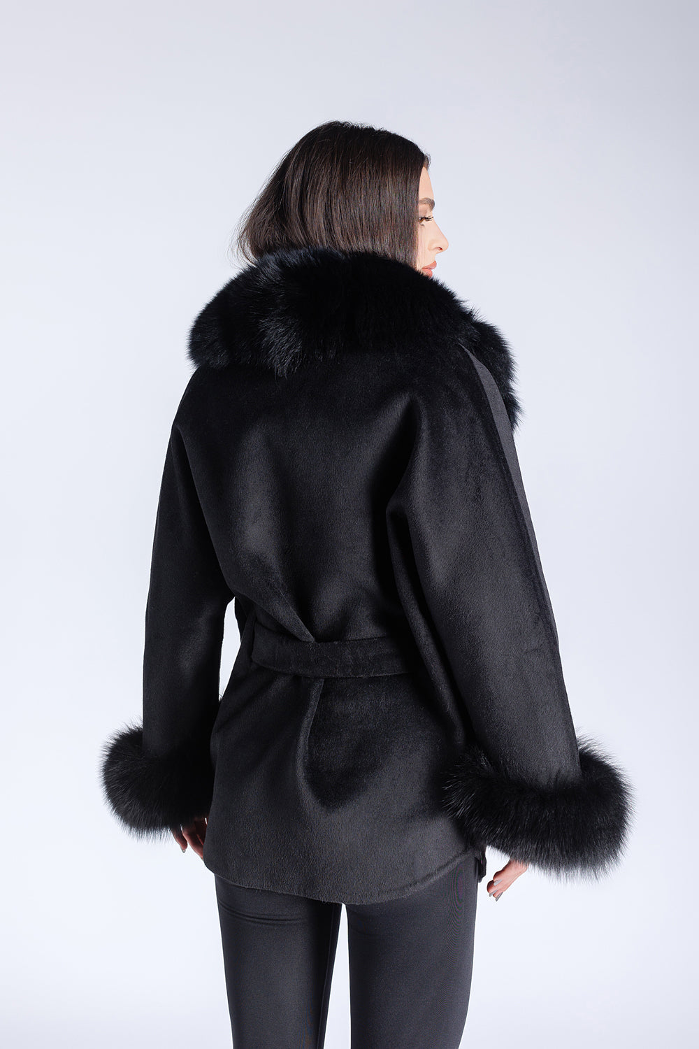Alpaca Wool and Natural Fox Fur Coat, Oversized model, Women, Diamond 296