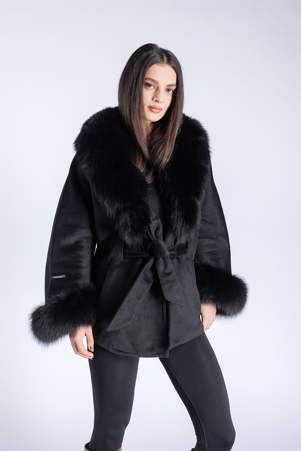 Alpaca Wool and Natural Fox Fur Coat, Oversized model, Women, Diamond 296