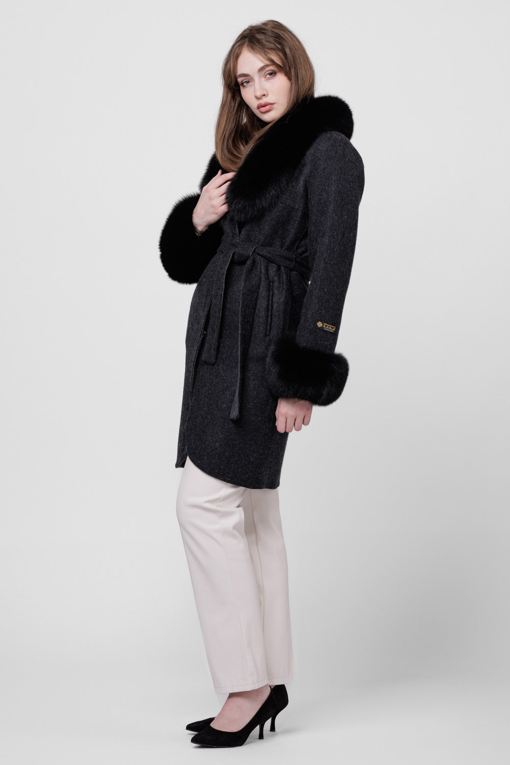 Alpaca Wool and Natural Fox Fur Coat, Women, Sable 295