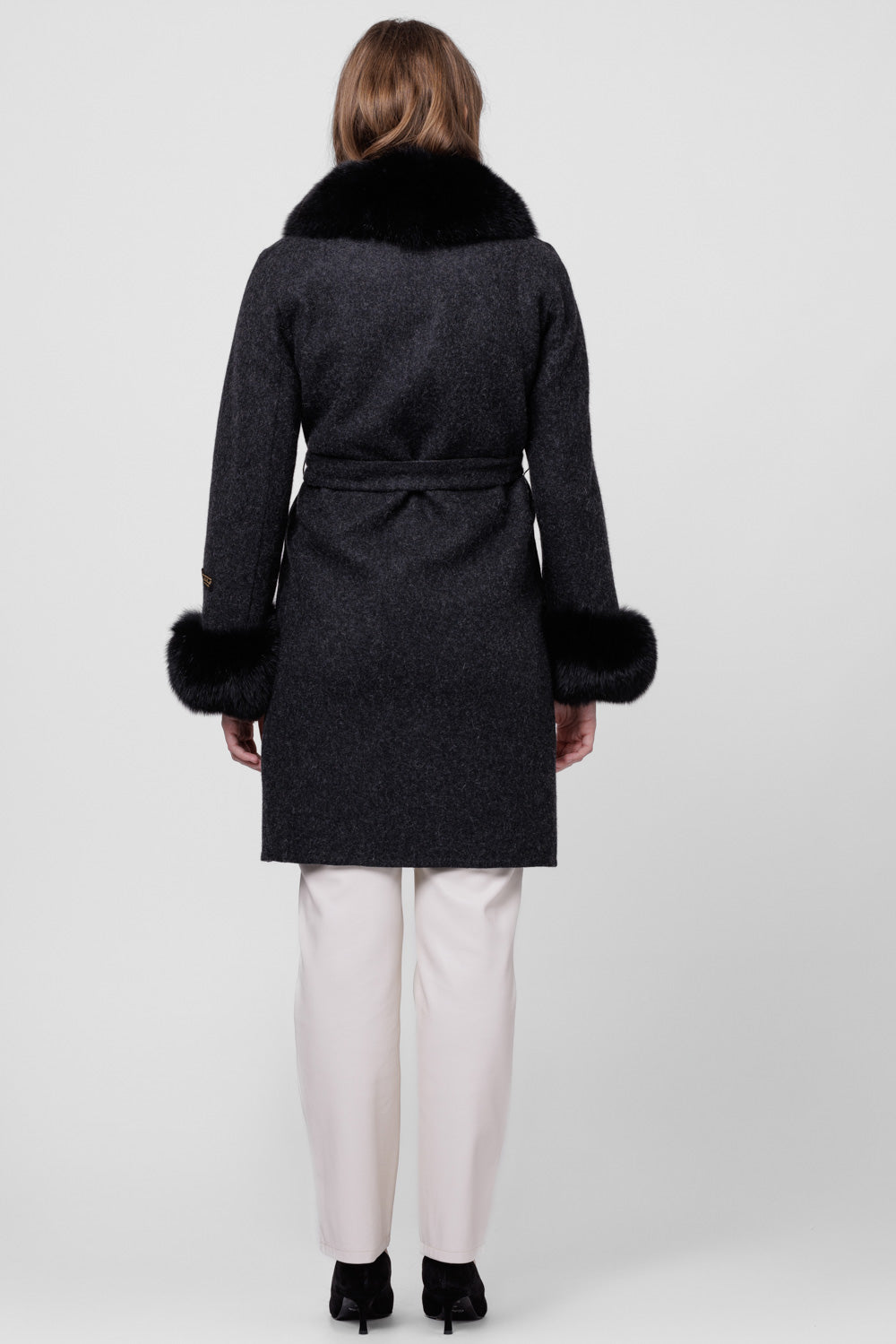 Alpaca Wool and Natural Fox Fur Coat, Women, Sable 295
