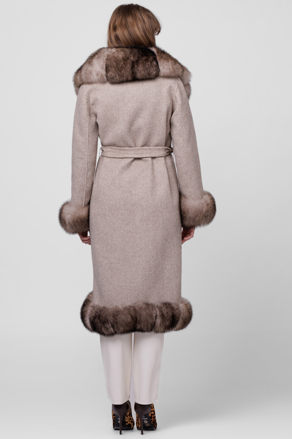 Alpaca Wool and Natural Fox Fur Coat, Women, Ivory 294