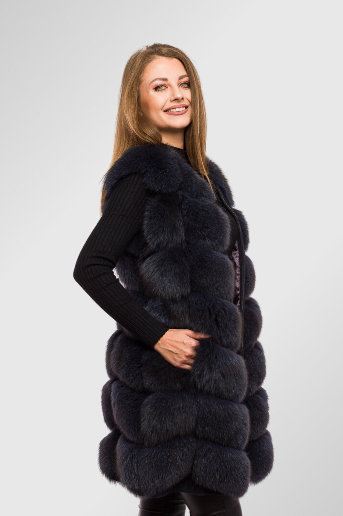 Vestă din Blană Naturală de Vulpe, Femei, Iris 326