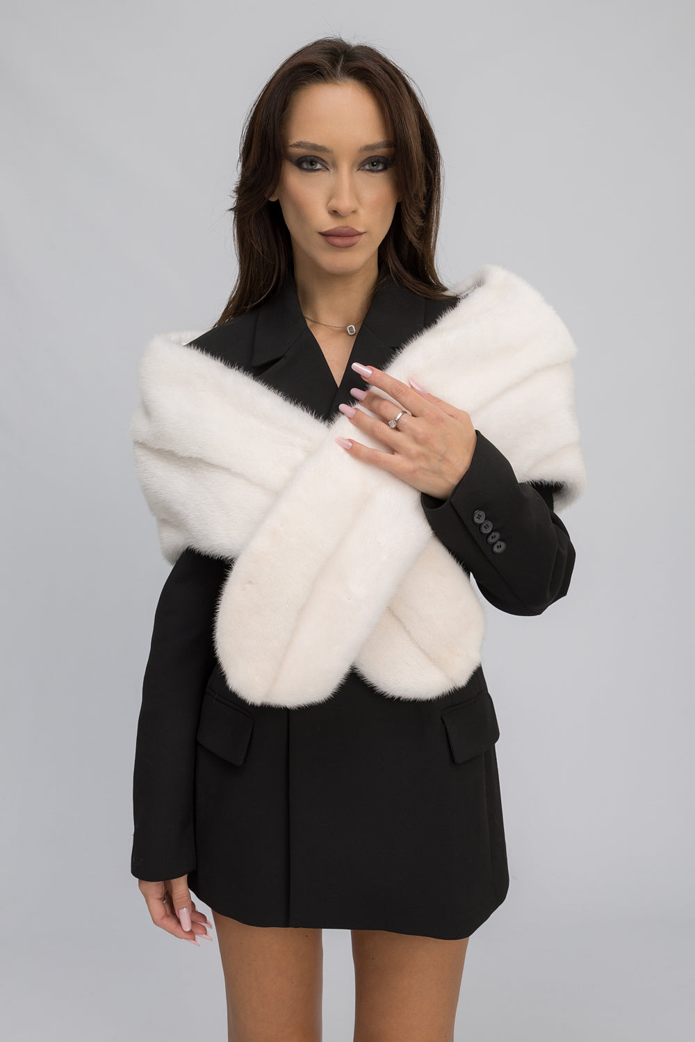 Șal din Blană Naturală de Vizon, Ivory Pearl 476