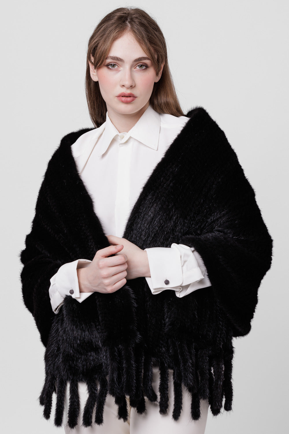 Șal din Blană Naturală de Vizon, model Împletit, Femei, Diamond 301