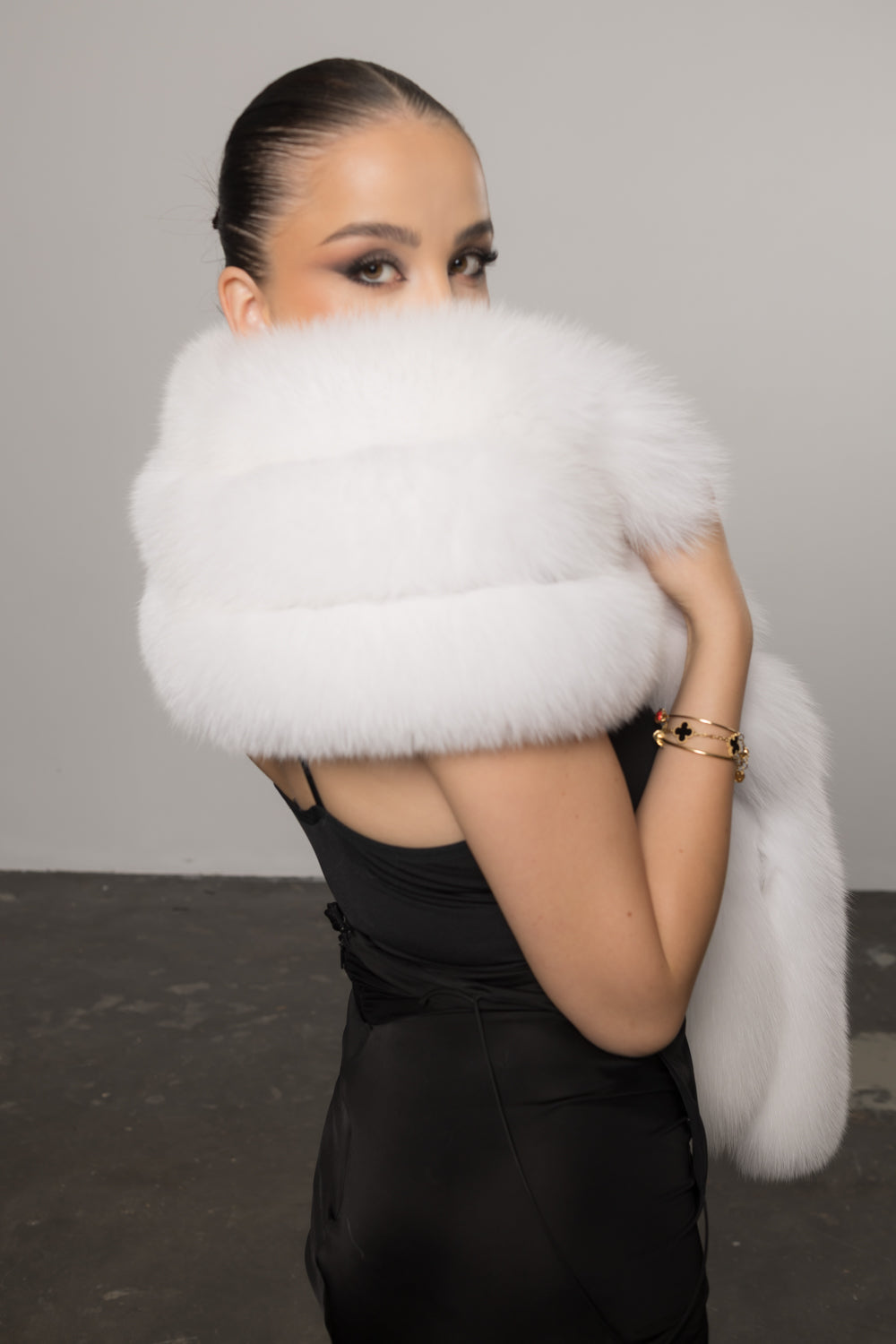 Șal din Blană Naturală de Vulpe Polară, Femei, Natural White 409